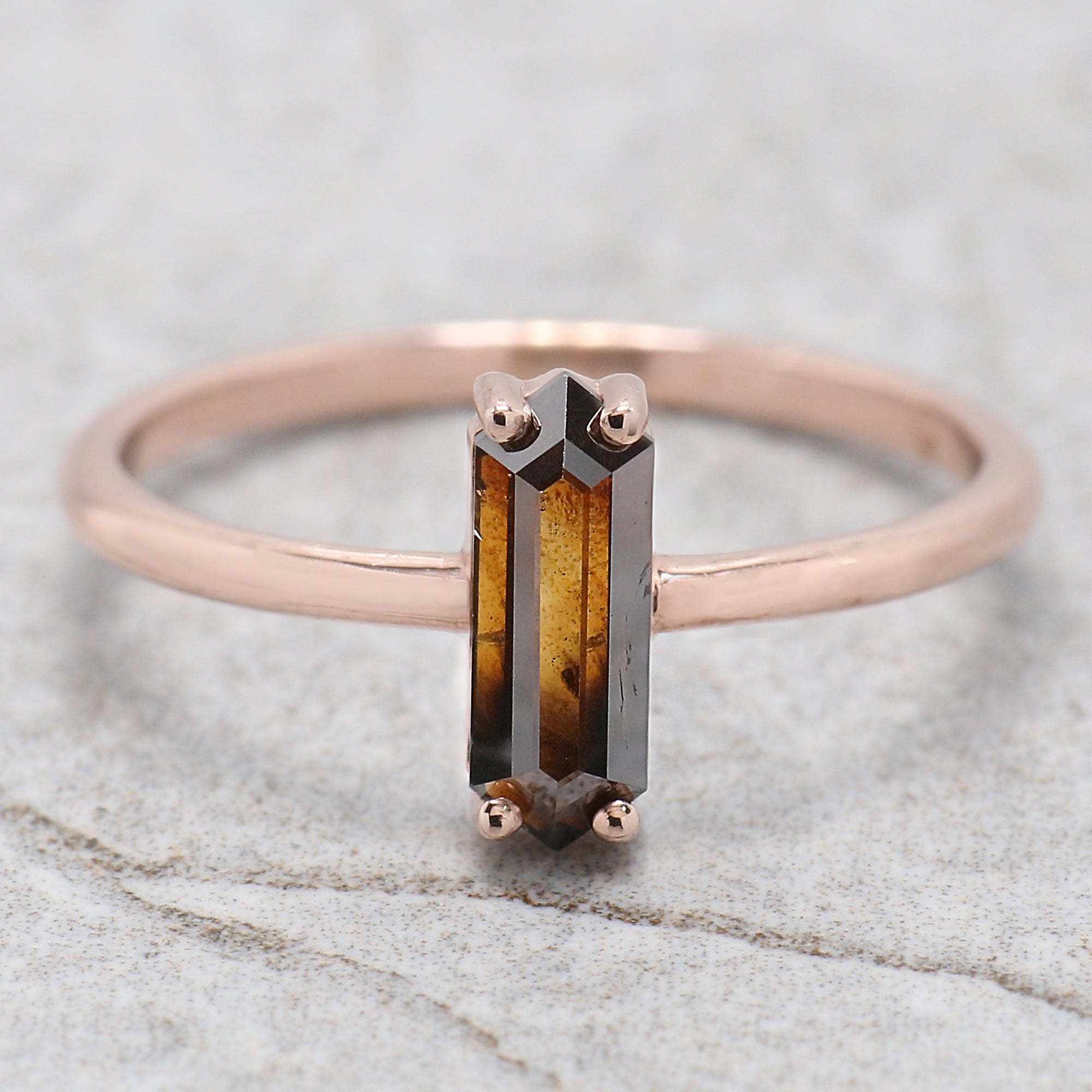 Hexagon Cut Brown Color Diamond Ring 0.79 Ct 9.30 MM Hexagon Diamond Ring 14K Solid Rose Gold Silver Engagement Ring Gift For Her QL1769