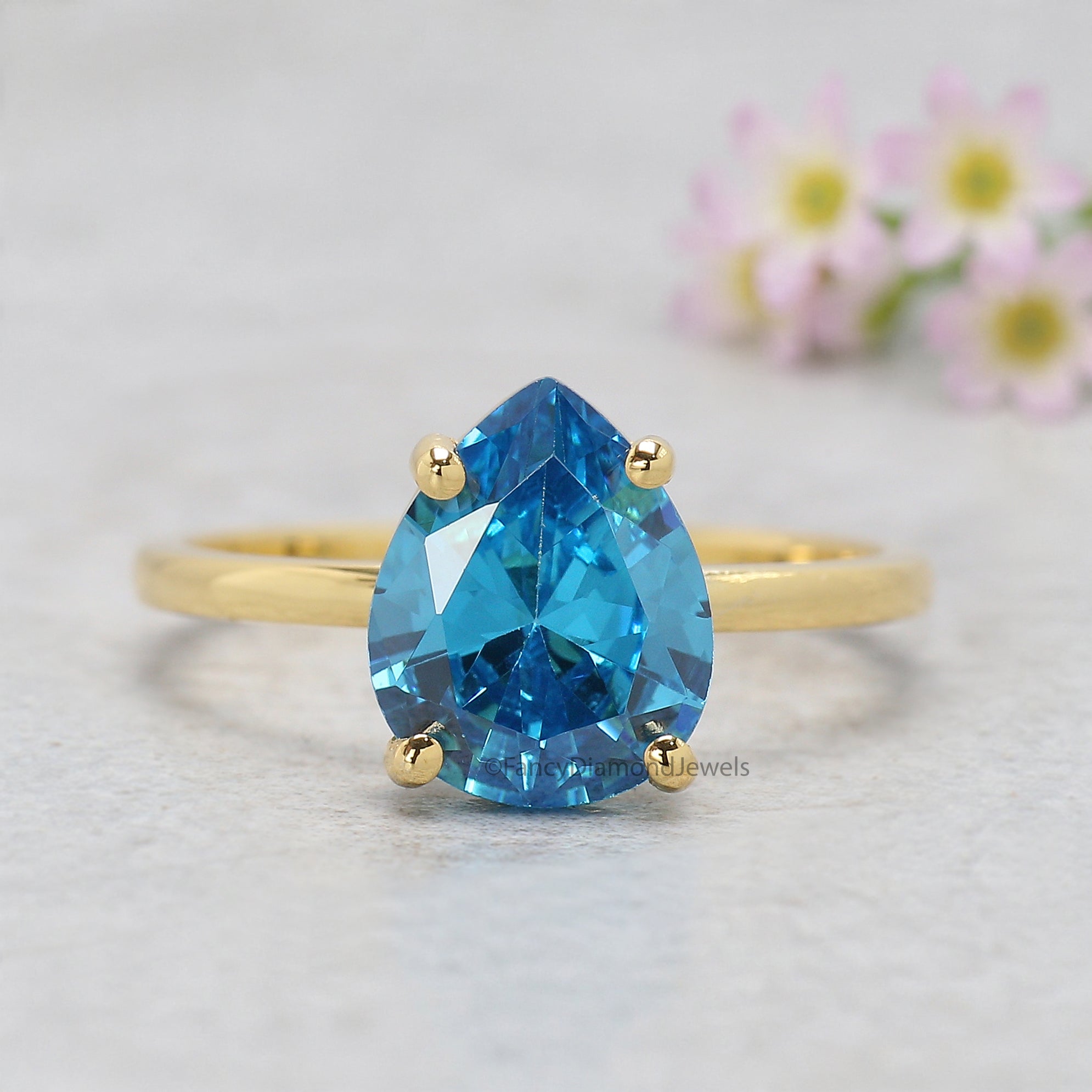 Pear Blue Aquamarine engagement ring 12mm 10mm 9mm 8mm 7mm stone ring Simulant Solitaire ring Diamond ring Silver ring Gift for her FD546