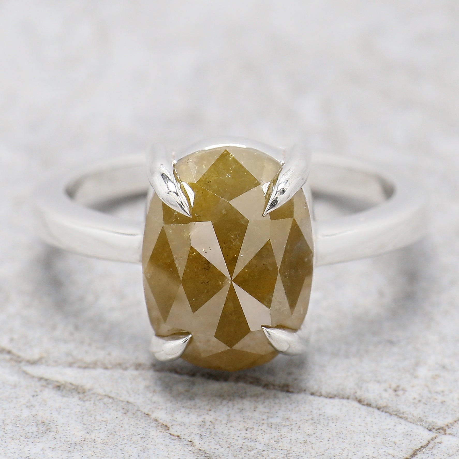 Oval Shape Yellow Color Diamond Ring 5.01 Ct 11.40 MM Oval Cut Diamond Ring 14K Solid White Gold Silver Engagement Ring Gift For Her QL8645