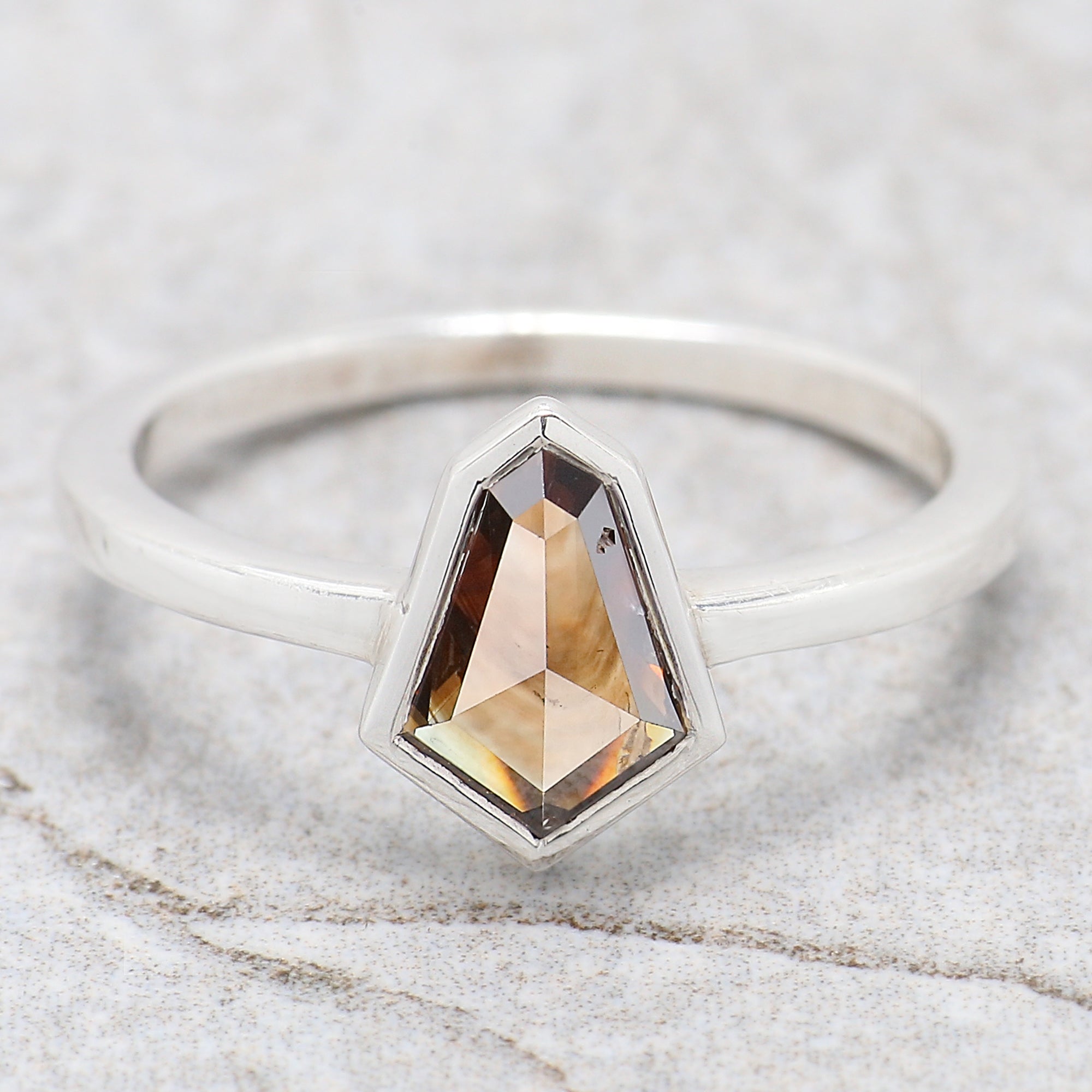 Shield Brown Color Diamond Ring 0.95 Ct 8.55 MM Shield Cut Diamond Ring 14K Solid White Gold Silver Engagement Ring Gift For Her QL1828