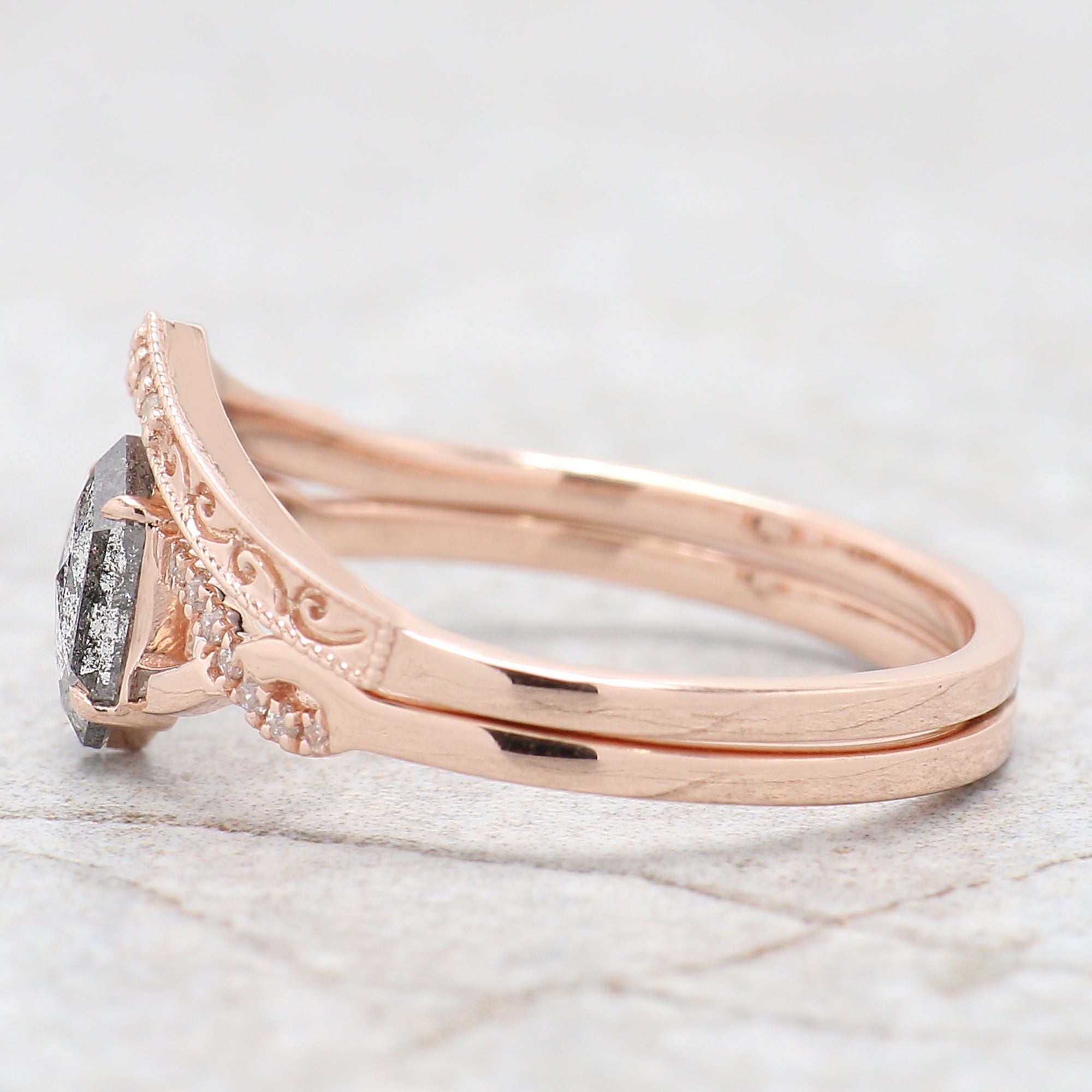 Hexagon Cut Salt And Pepper Diamond Ring 0.46 Ct 6.74 MM Hexagon Diamond Ring 14K Solid Rose Gold Silver Engagement Ring Gift For Her QN2139