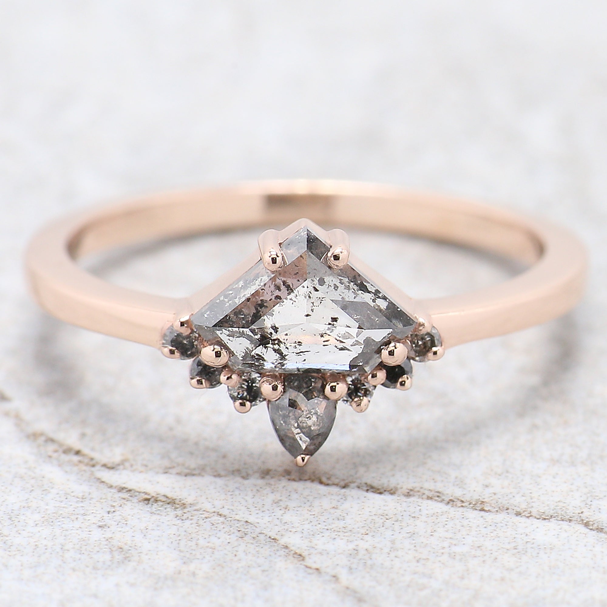 Shield Salt And Pepper Diamond Ring, Salt And Pepper Shield Diamond Engagement Ring, Shield Shape Diamond Ring, Shield Cut Ring, QL9471