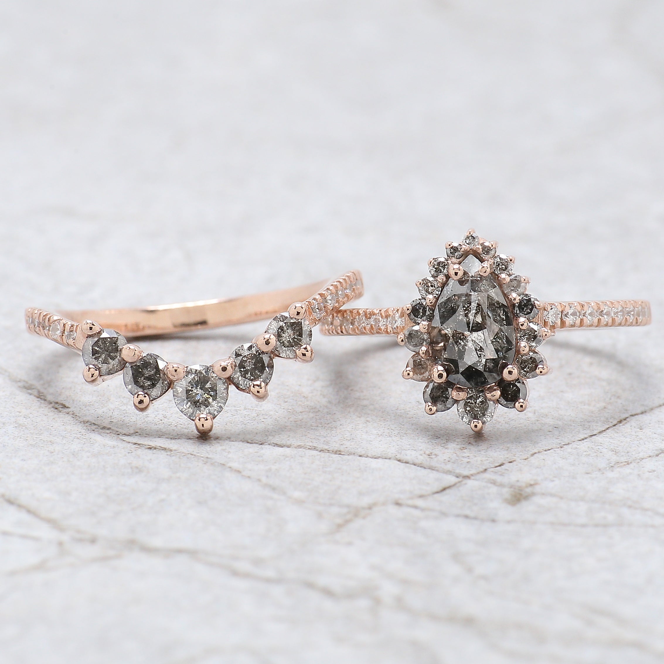 Pear Cut Salt And Pepper Diamond Ring 0.86 Ct 8.00 MM Pear Diamond Ring 14K Solid Rose Gold Silver Pear Engagement Ring Gift For Her QN1434