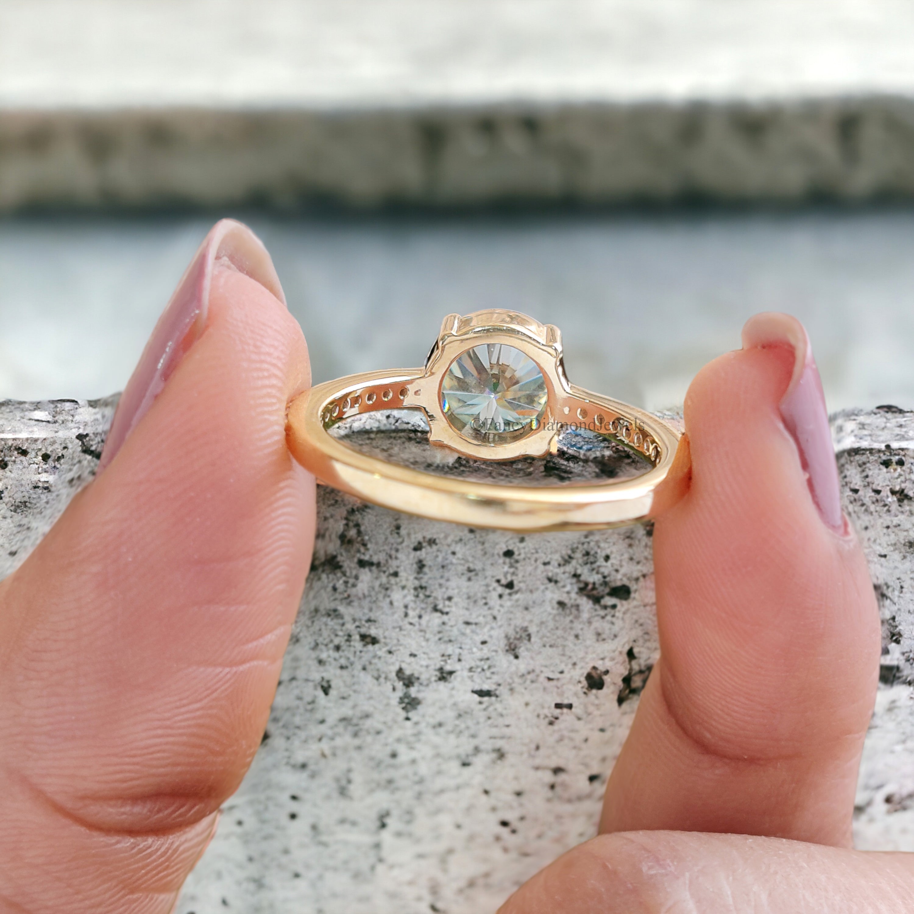 1.65 CT Round Blue Moissanite Engagement Ring Pave Wedding Ring Teal Moissanite Ring Anniversary Gift Best Proposal Ring Gift Ring FD155