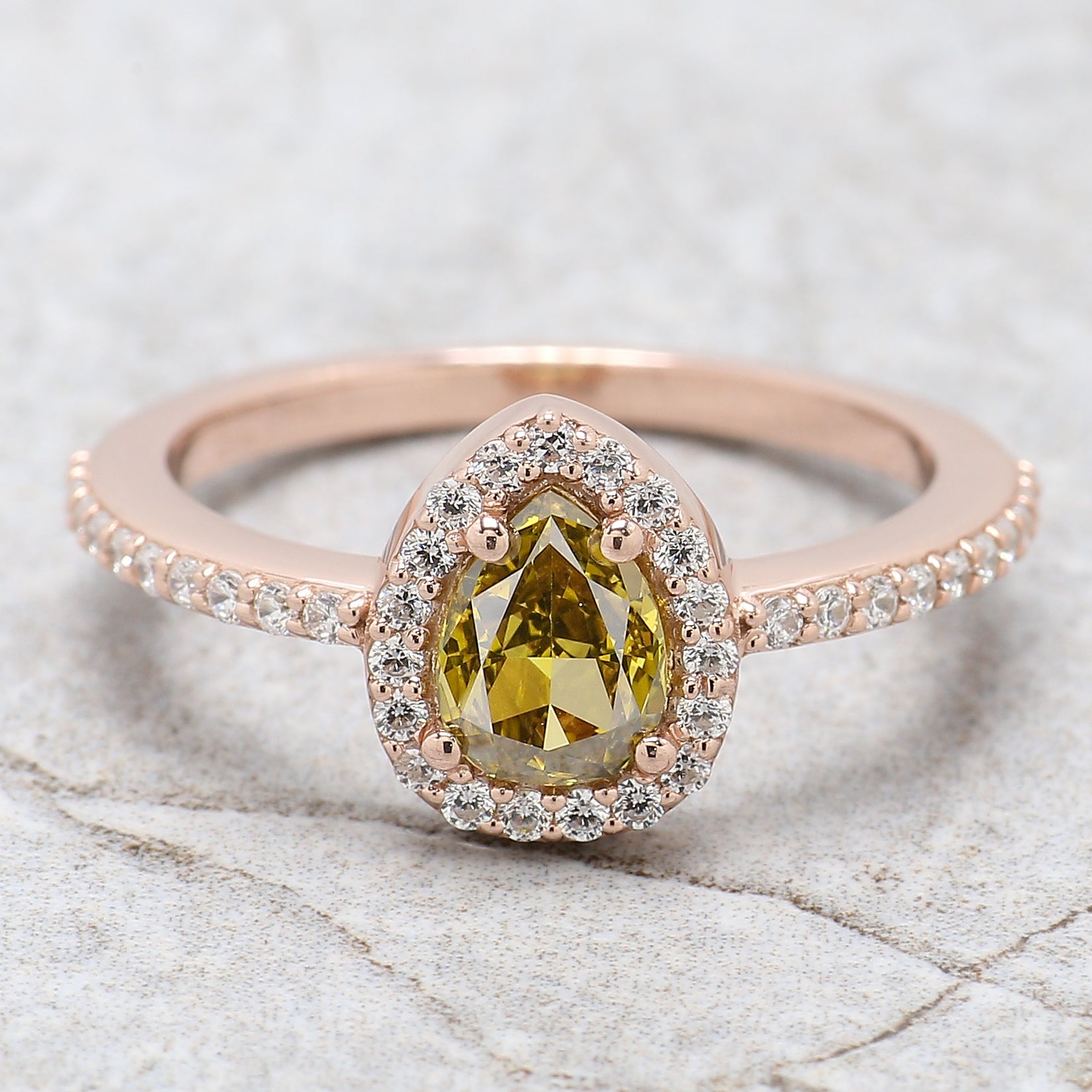 Pear Cut Green Color Diamond Ring 0.67 Ct 6.80 MM Pear Shape Diamond Ring 14K Solid Rose Gold Silver Engagement Ring Gift For Her QL6469