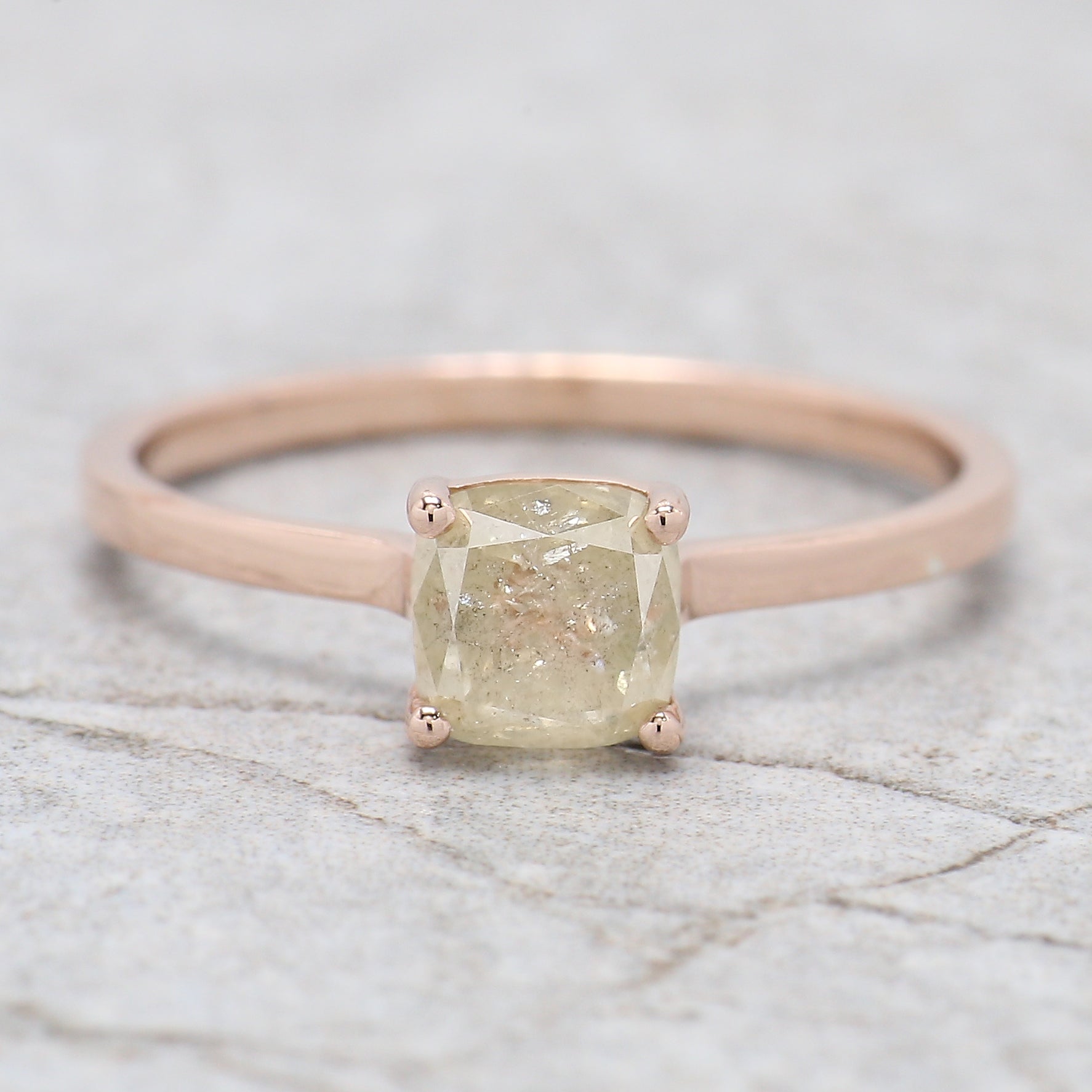 Cushion Cut Grey Color Diamond Ring 1.06 Ct 5.20 MM Cushion Diamond Ring 14K Solid Rose Gold Silver Engagement Ring Gift For Her QL5910