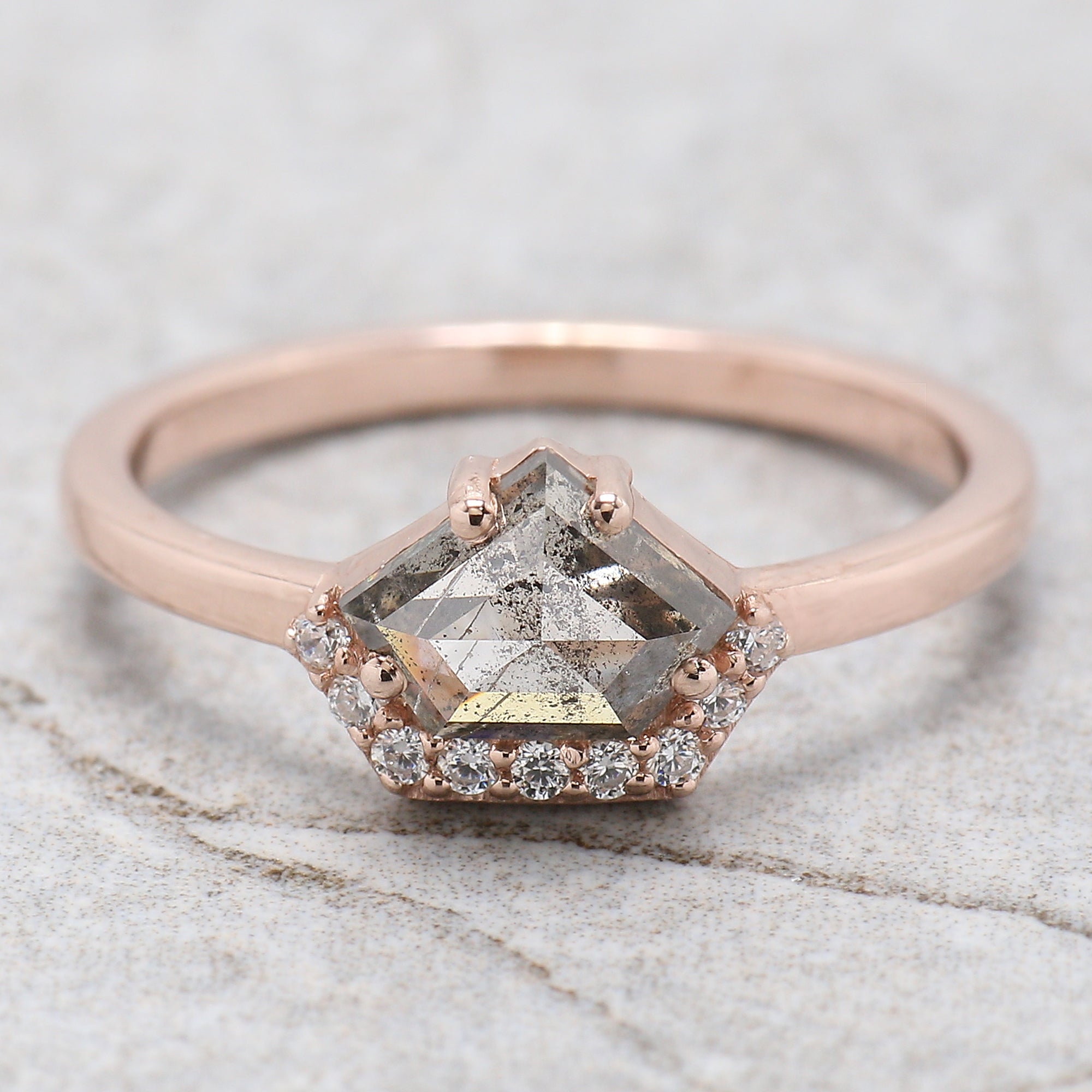 Shield Cut Salt And Pepper Diamond Ring 1.04 Ct 5.71 MM Shield Diamond Ring 14K Solid Rose Gold Silver Engagement Ring Gift For Her QL9520