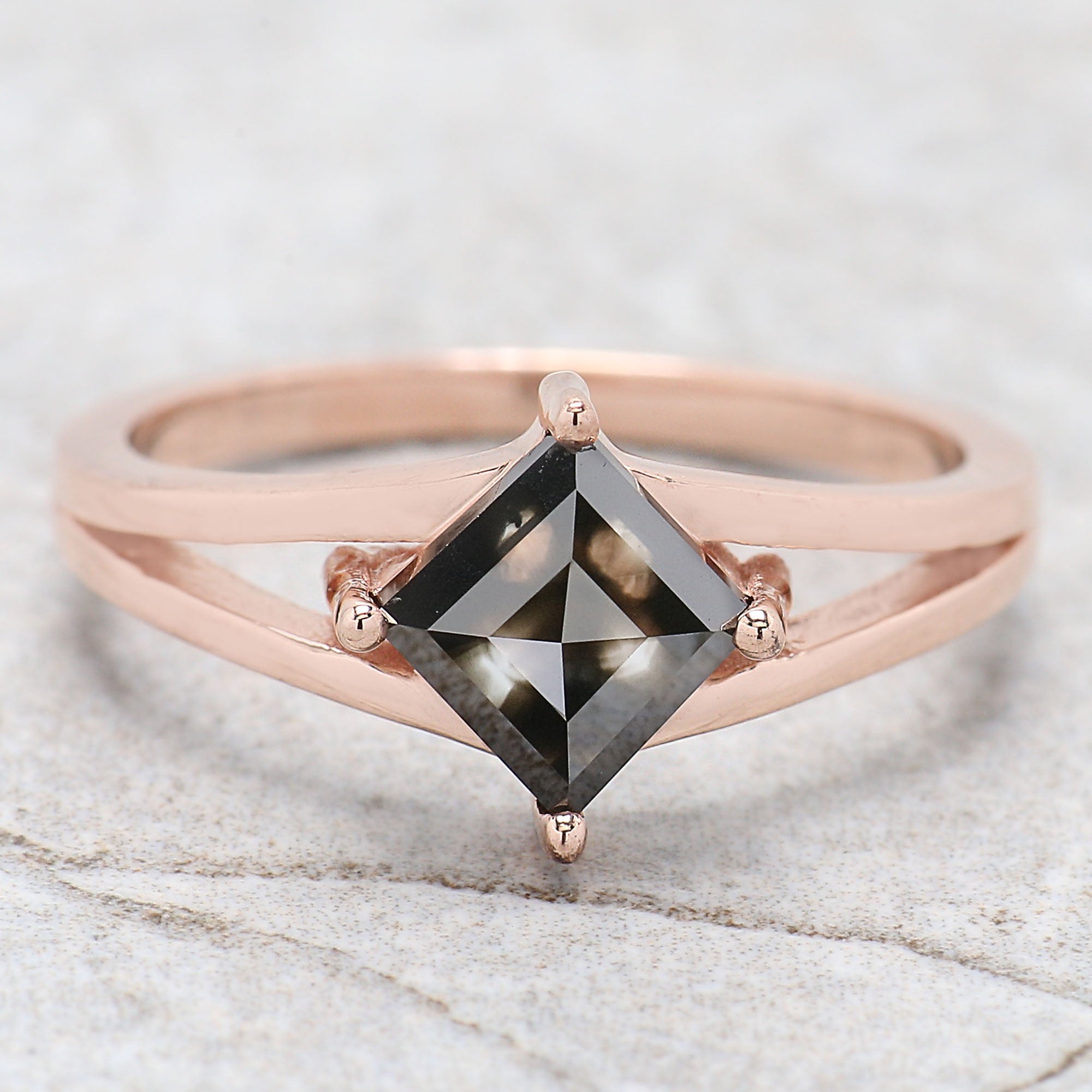 IGI Certified Princess Cut Black Color Diamond Ring 1.33 Ct 5.85 MM Princess Cut Diamond Ring 14K Rose Gold Silver Engagement Ring Gift For Her QL8961