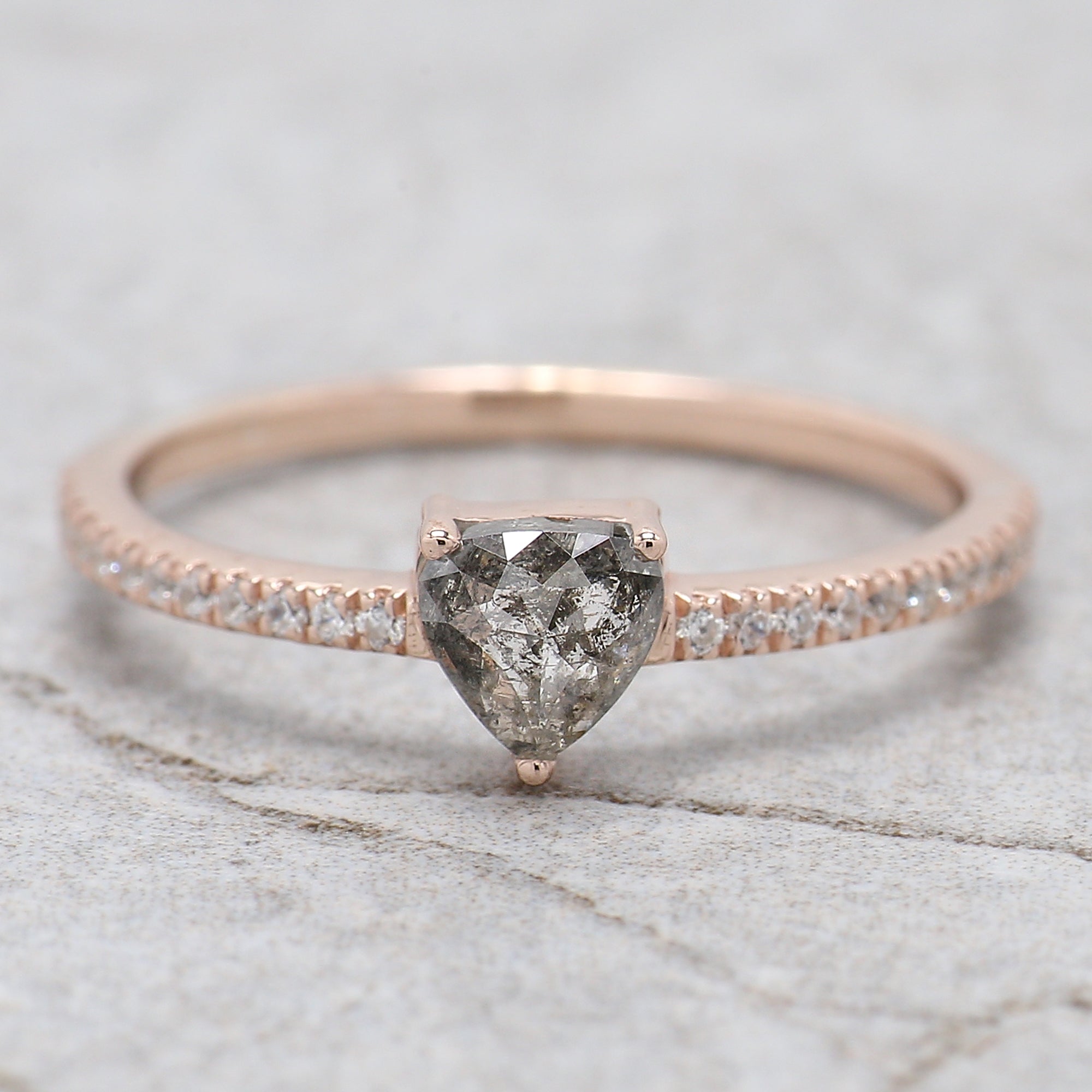 Heart Salt And Pepper Diamond Ring 0.50 Ct 4.85 MM Heart Shape Diamond Ring 14K Solid Rose Gold Silver Engagement Ring Gift For Her QL7880