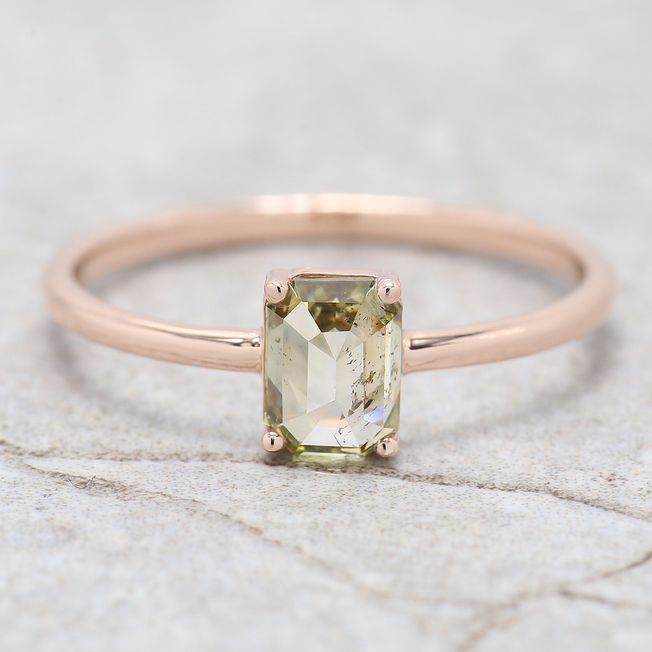 Emerald Cut Green Color Diamond Ring 0.67 Ct 5.75 MM Emerald Diamond Ring 14K Solid Rose Gold Silver Engagement Ring Gift For Her QL2548