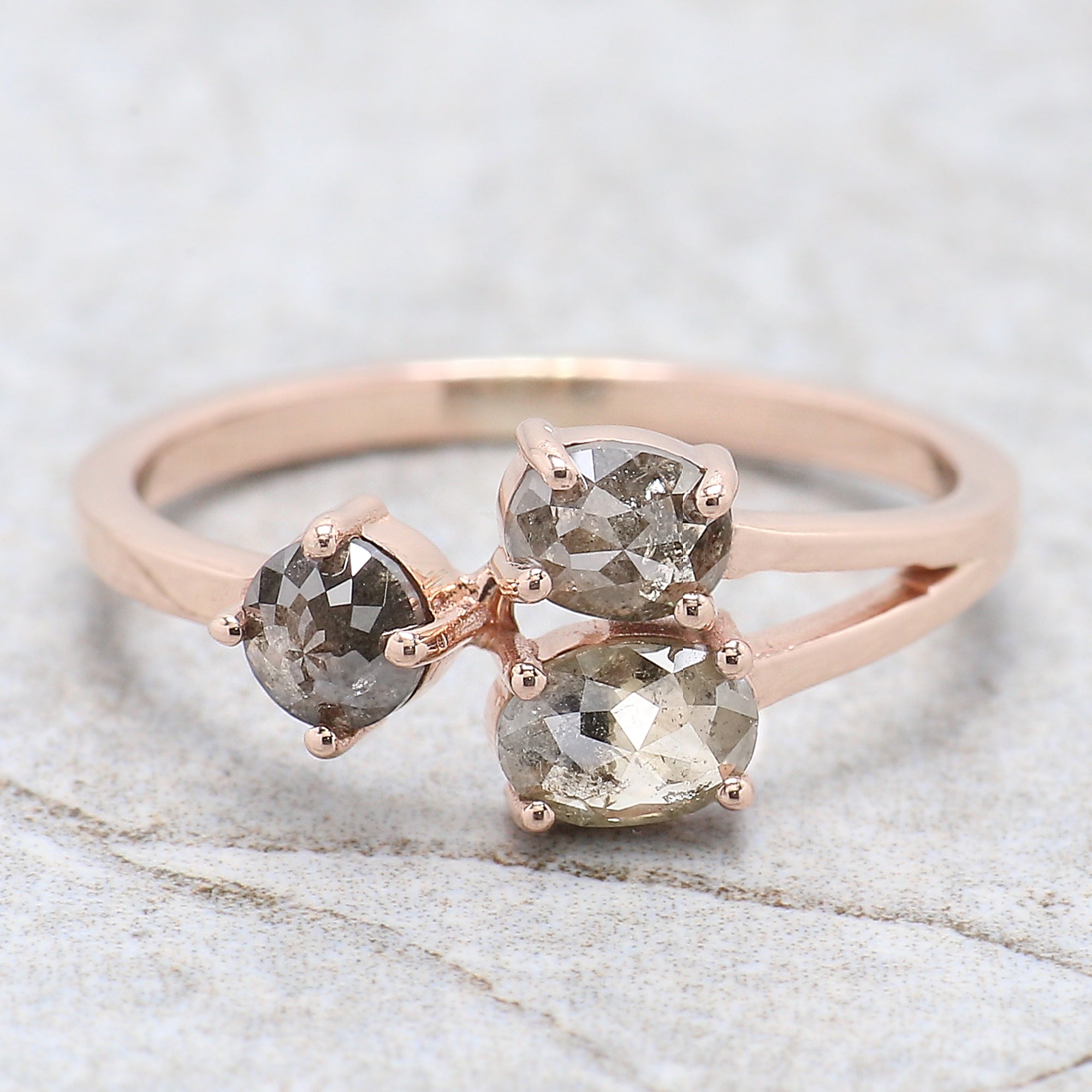 Mix Shape Salt And Pepper Diamond Ring 0.93 Ct 5.30 MM Mix Shape Diamond Ring 14K Solid Rose Gold Silver Engagement Ring Gift For Her QN1095