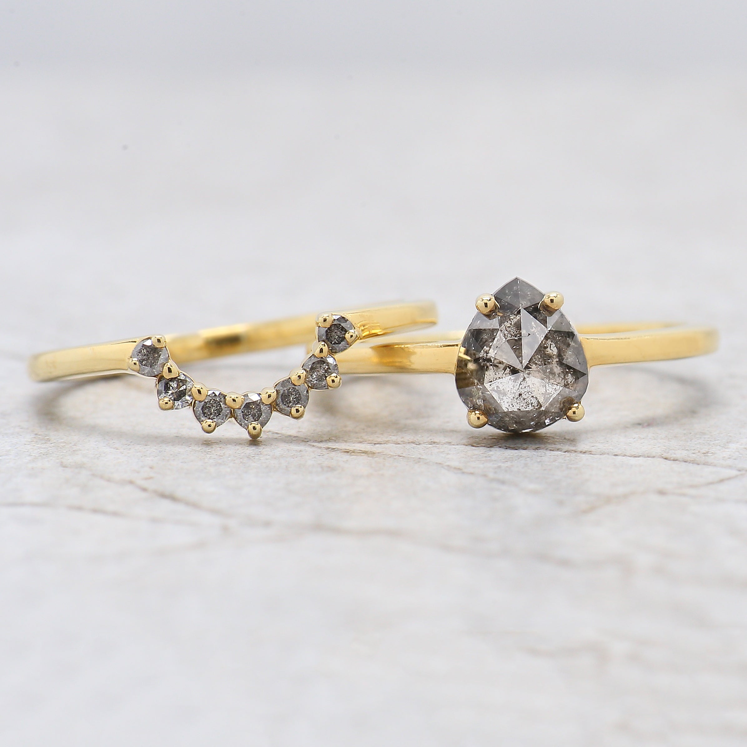 Pear Salt And Pepper Diamond Ring 1.10 Ct 7.30 MM Pear Diamond Ring 14K Solid Yellow Gold Silver Engagement Pear Ring Gift For Her QN1877