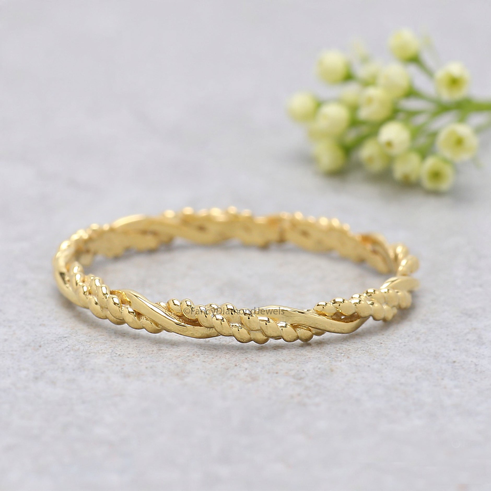 Twisted Style braided Handmade Filled Stackable Band Yellow Gold Unique Wedding Band Minimal Dainty Stacking Band Gift For Her FD542