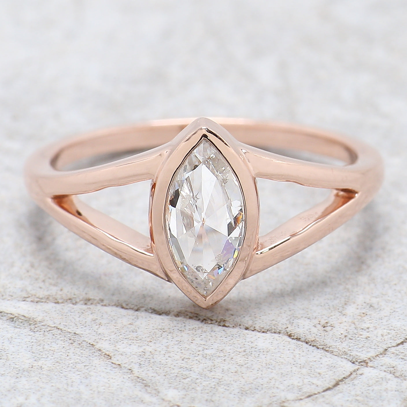 Marquise Cut Salt And Pepper Diamond Ring 0.87 Ct 8.86 MM Marquise Diamond Ring 14K Rose Gold Silver Engagement Ring Gift For Her QL2685