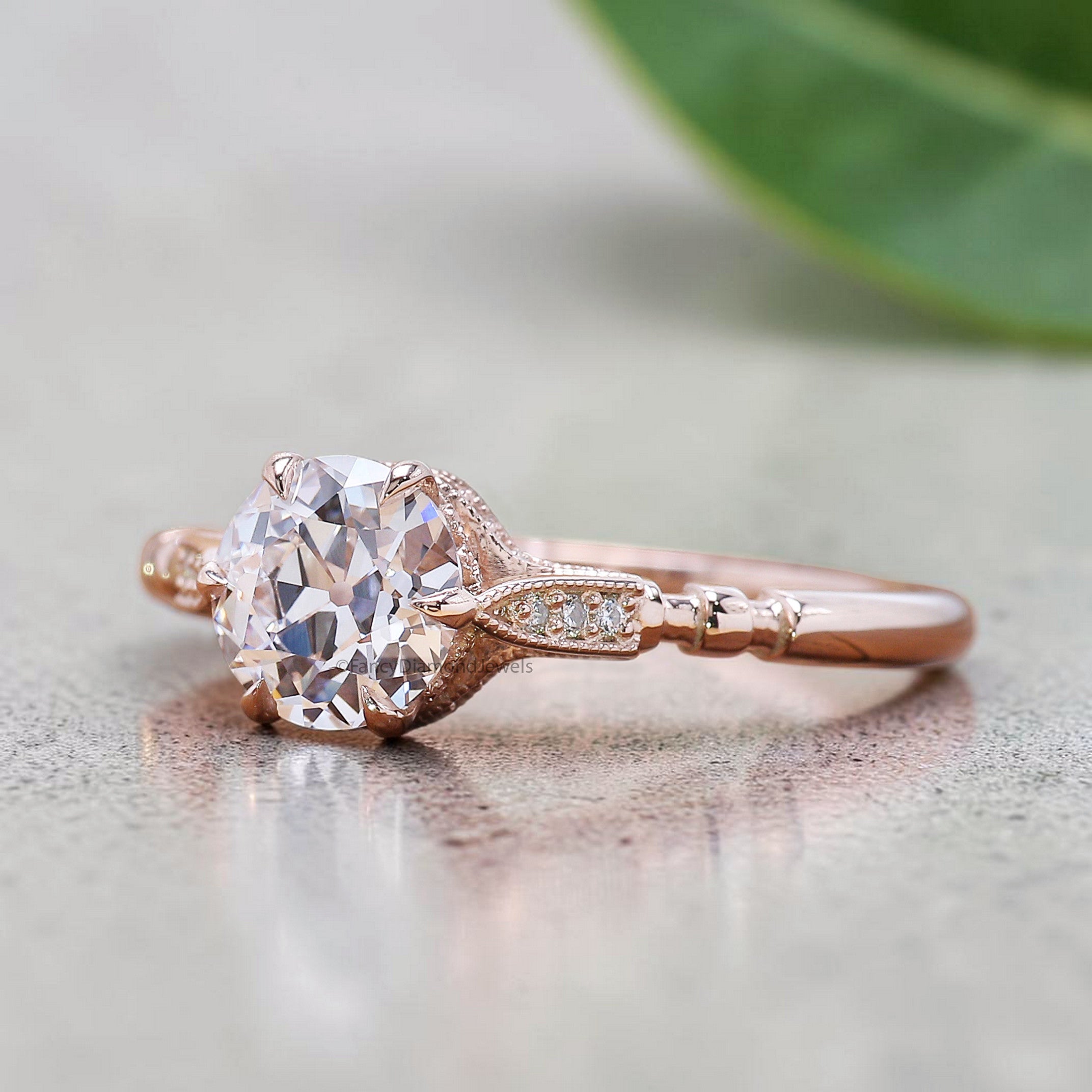 Filigree Style Vintage Engagement Ring, Round Old European Cut Diamond, Unique Milgrain Wedding Ring for Her, Anniversary Gift Ring FD562
