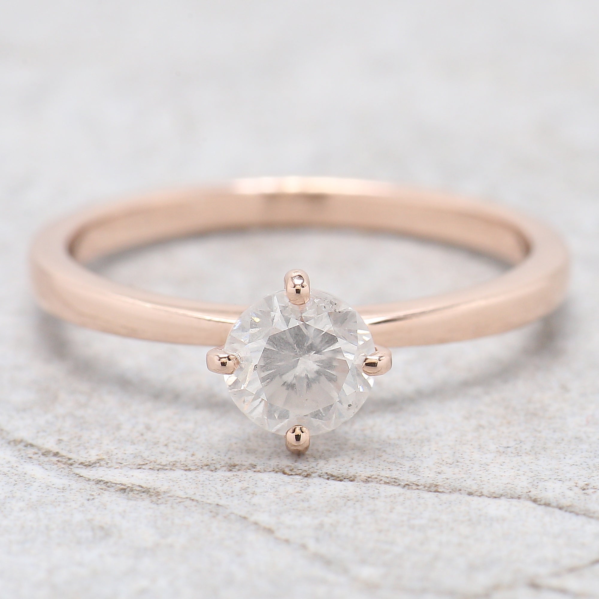 Round Cut White Color Diamond Ring 0.73 Ct 5.55 MM Round Shape Diamond Ring 14K Solid Rose Gold Silver Engagement Ring Gift For Her QL318