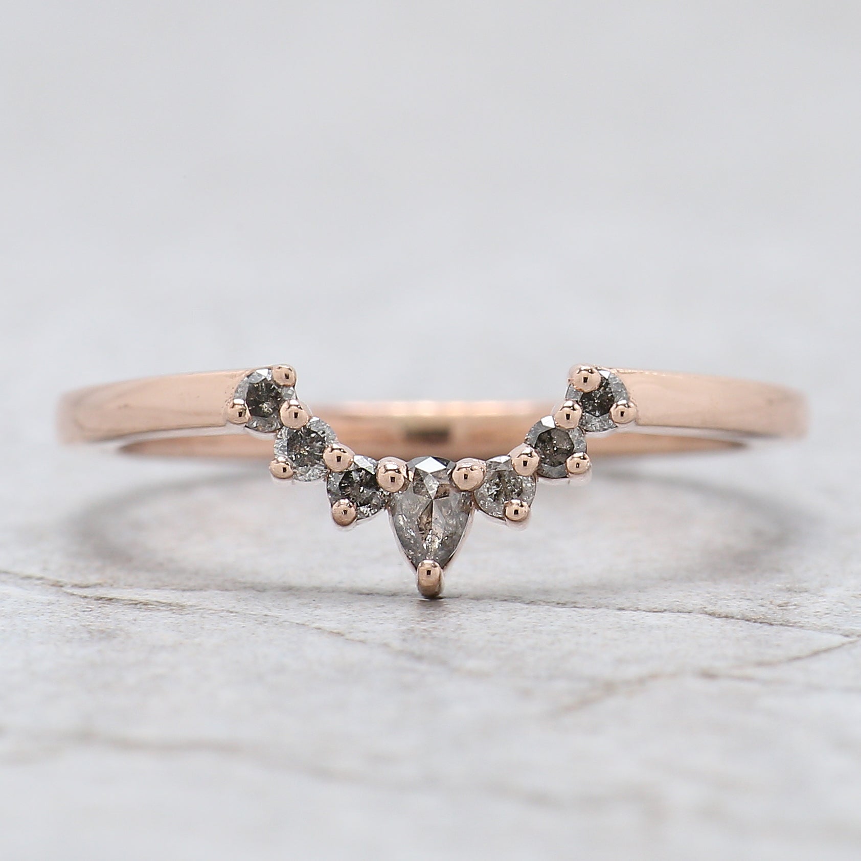 Coffin Cut Salt And Pepper Diamond Ring 0.97 Ct 6.70 MM Coffin Diamond Ring 14K Solid Rose Gold Silver Engagement Ring Gift For Her QN1553