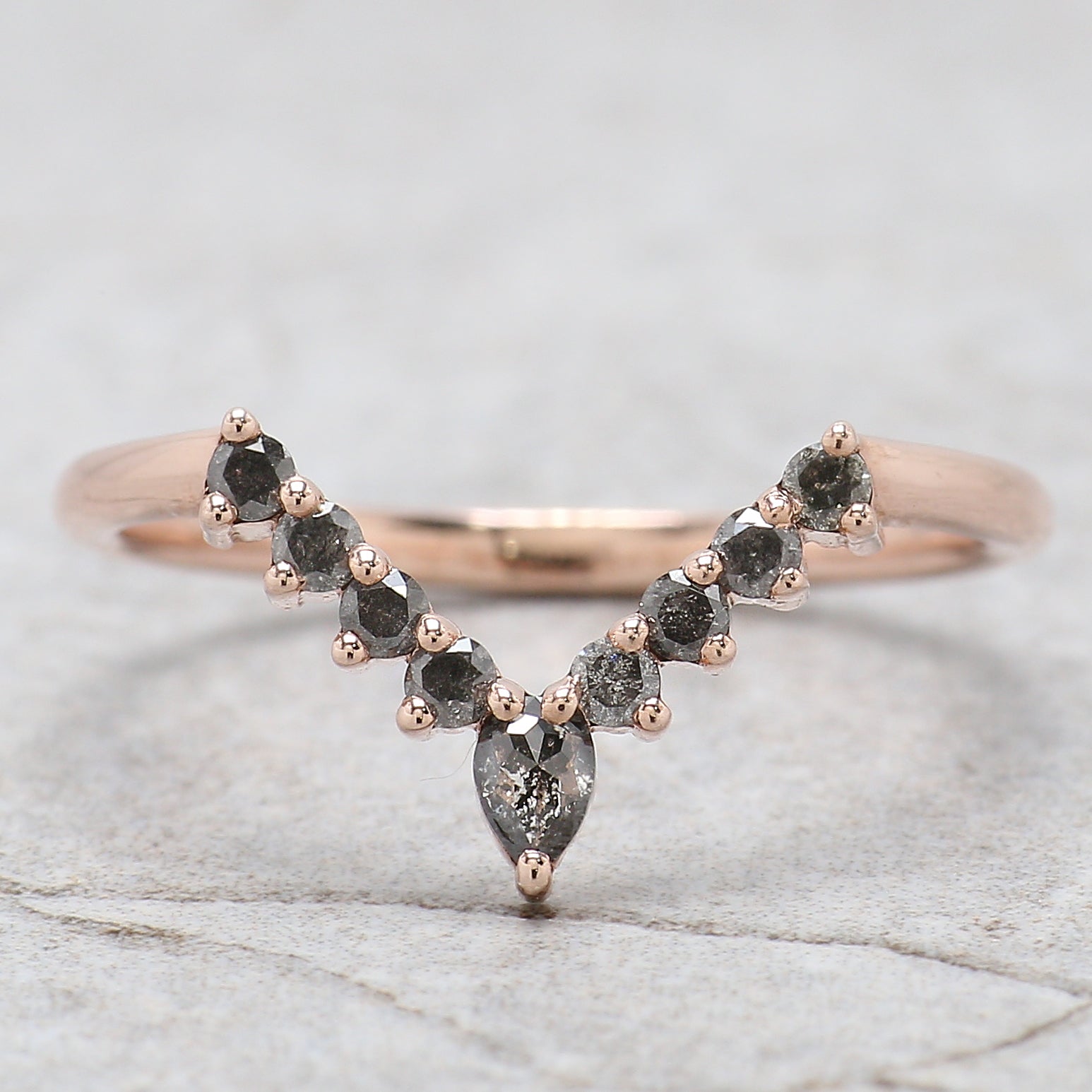 Kite Cut Salt And Pepper Diamond Ring 0.88 Ct 7.79 MM Kite Diamond Ring 14K Solid Rose Gold Silver Kite Engagement Ring Gift For Her QL2107