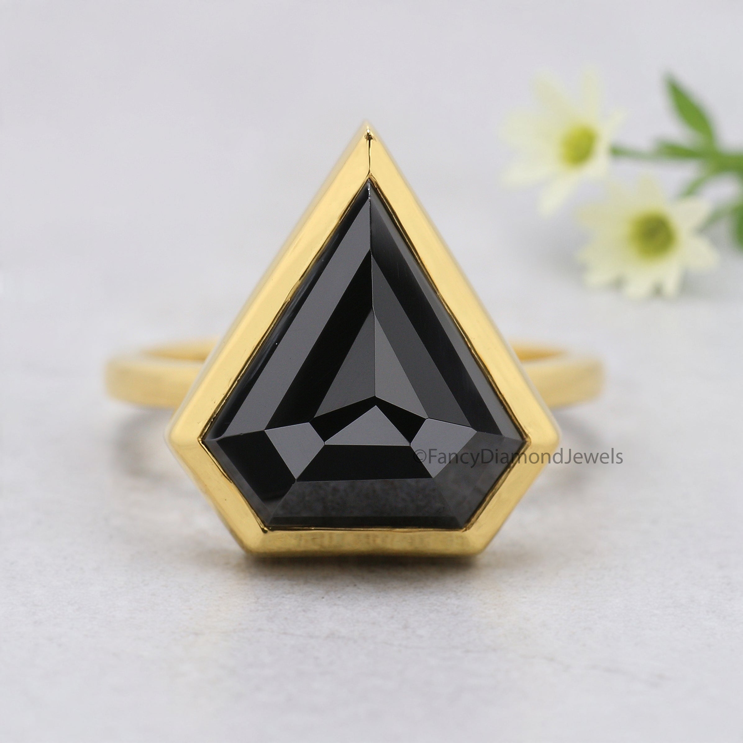 Shield Black Onyx engagement ring 14mm 13mm 12mm 11mm 10mm stone ring Simulant Solitaire ring Diamond ring Silver ring Gift for her FD531