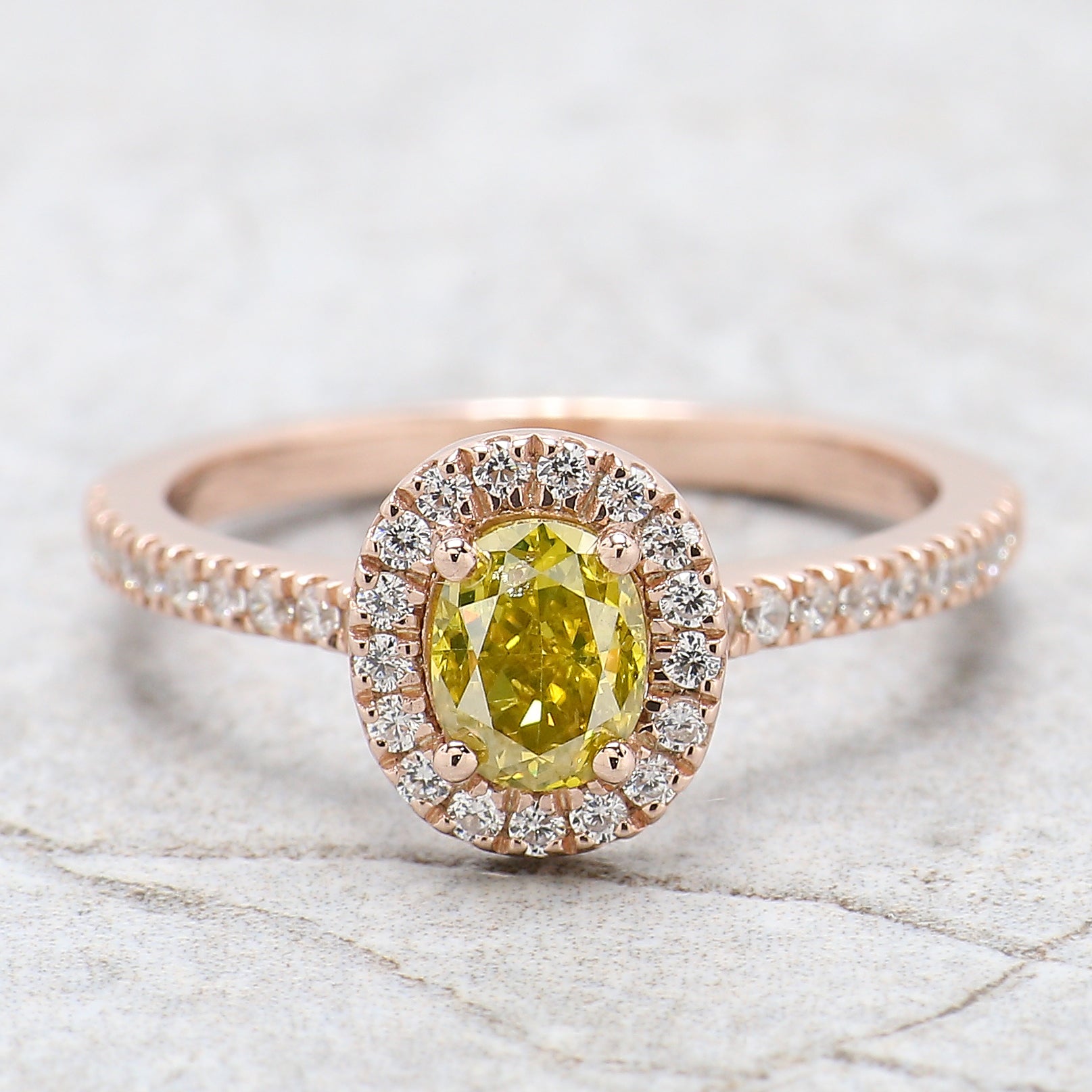 Oval Cut Yellow Color Diamond Ring 0.73 Ct 5.70 MM Oval Shape Diamond Ring 14K Solid Rose Gold Silver Engagement Ring Gift For Her QL6455