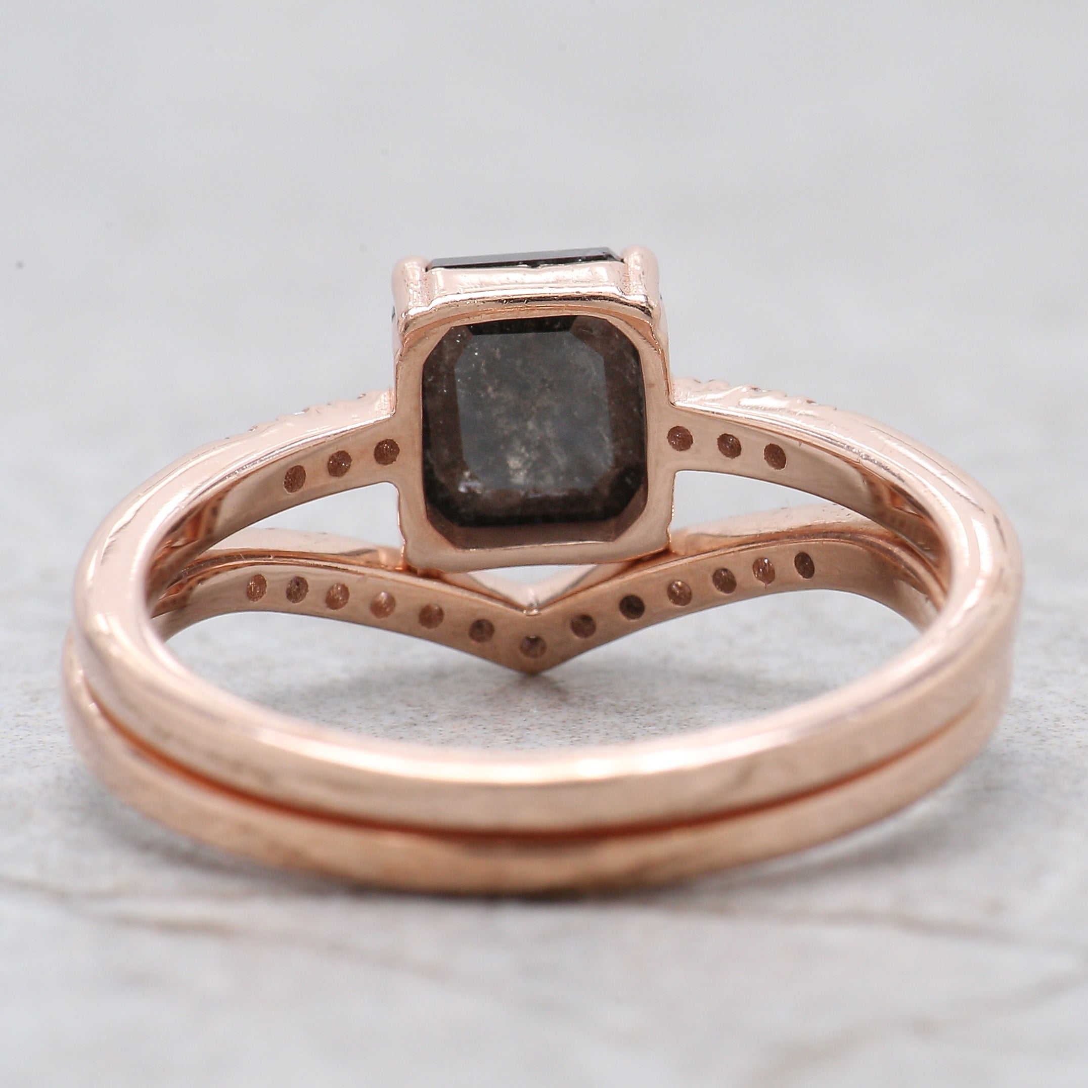 Emerald Salt And Pepper Diamond Ring 0.92 Ct 6.35 MM Emerald Diamond Ring 14K Solid Rose Gold Silver Engagement Ring Gift For Her QK1648