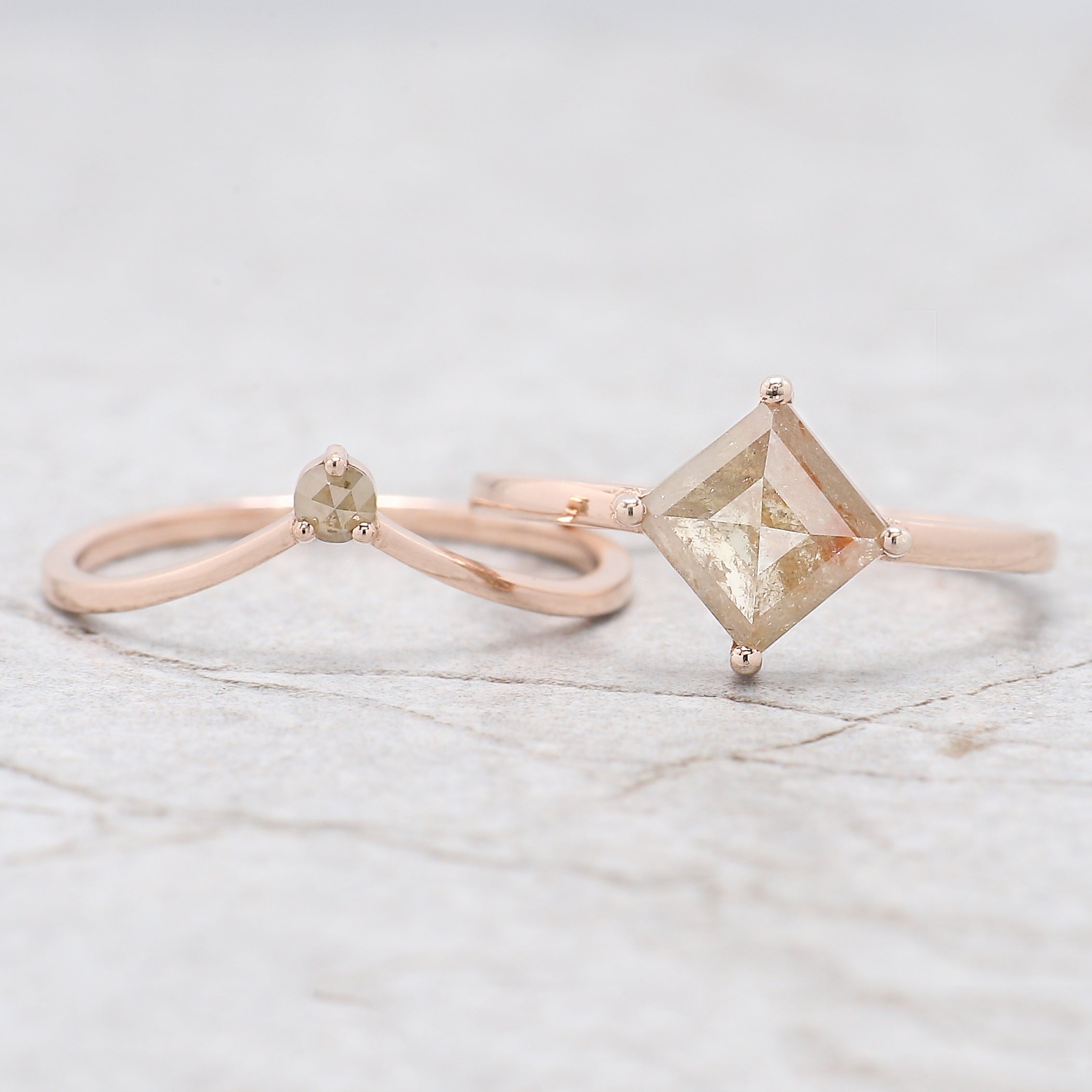 Kite Cut Grey Color Diamond Ring 1.51 Ct 8.55 MM Kite Shape Diamond Ring 14K Solid Rose Gold Silver Kite Engagement Ring Gift For Her QL9612