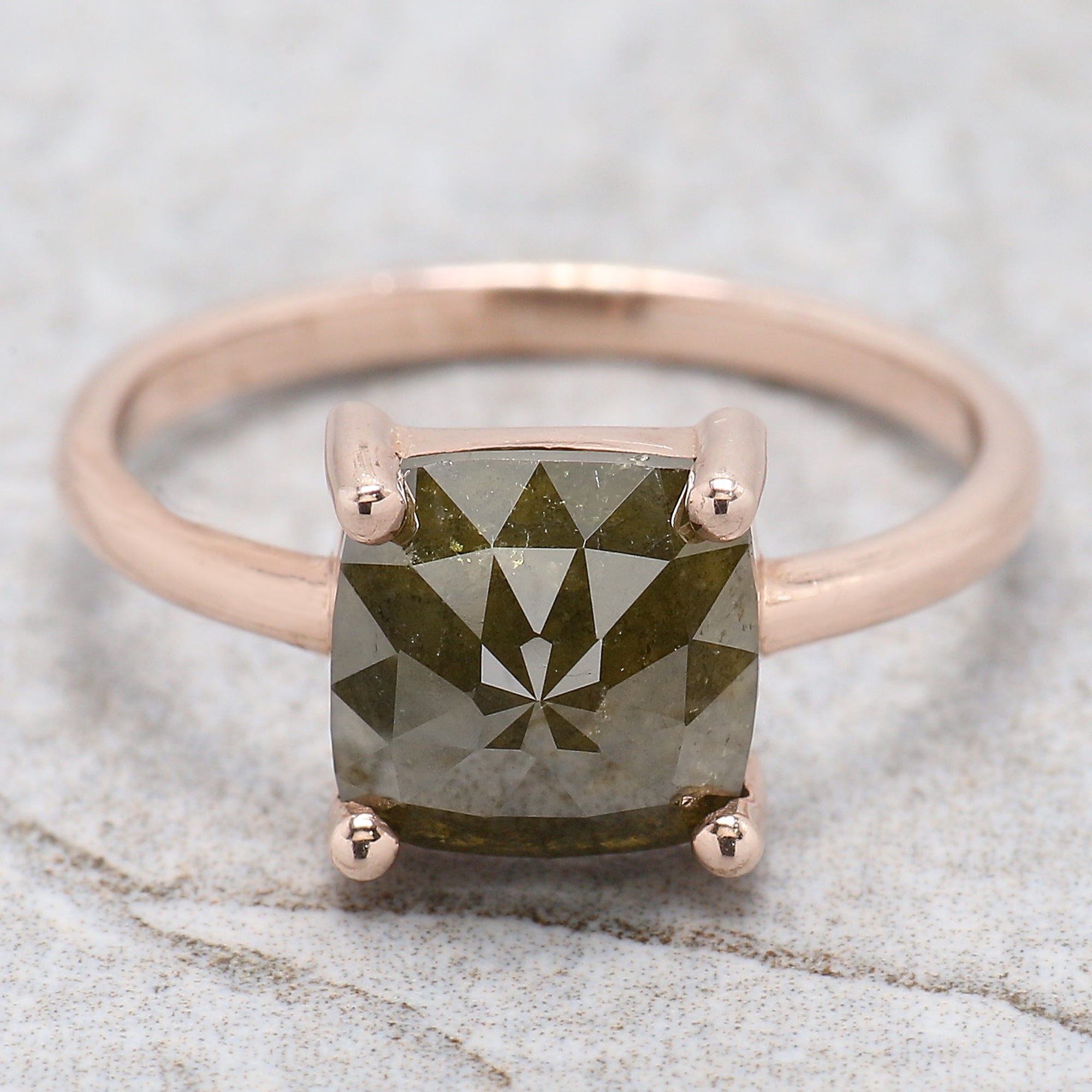 Square Cut Green Color Diamond Ring 2.60 Ct 8.05 MM Square Shape Diamond Ring 14K Solid Rose Gold Silver Engagement Ring Gift For Her QL2464