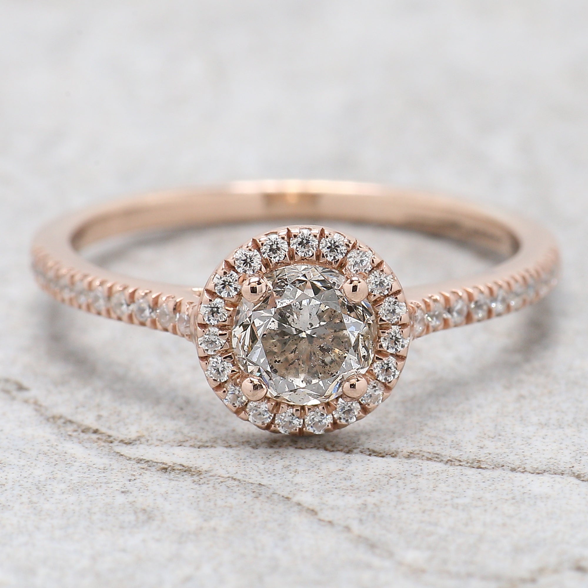 Round Cut Salt And Pepper Diamond Ring 0.67 Ct 5.16 MM Round Diamond Ring 14K Solid Rose Gold Silver Engagement Ring Gift For Her QL2654