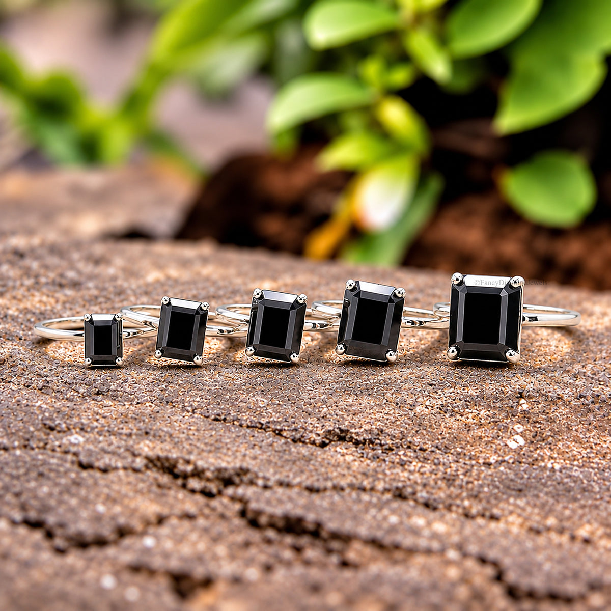 Black Onyx Engagement Ring, Emerald Cut Solitaire Ring, Sterling Silver Emerald Shape Diamond Simulant Ring, Anniversary Gift for Her FD563