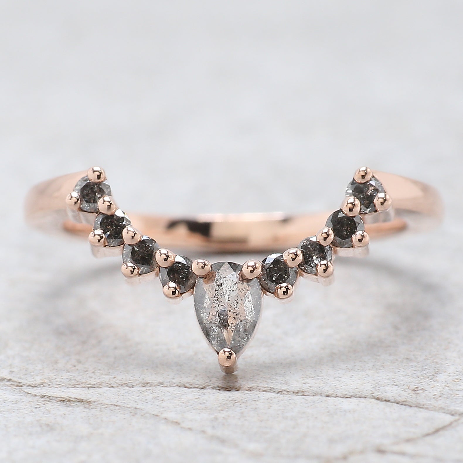 Round Rose Cut Salt And Pepper Diamond Ring 5.10 Ct 10.30 MM Round Diamond Ring 14K Solid Rose Gold Silver Engagement Ring Gift For Her QL093