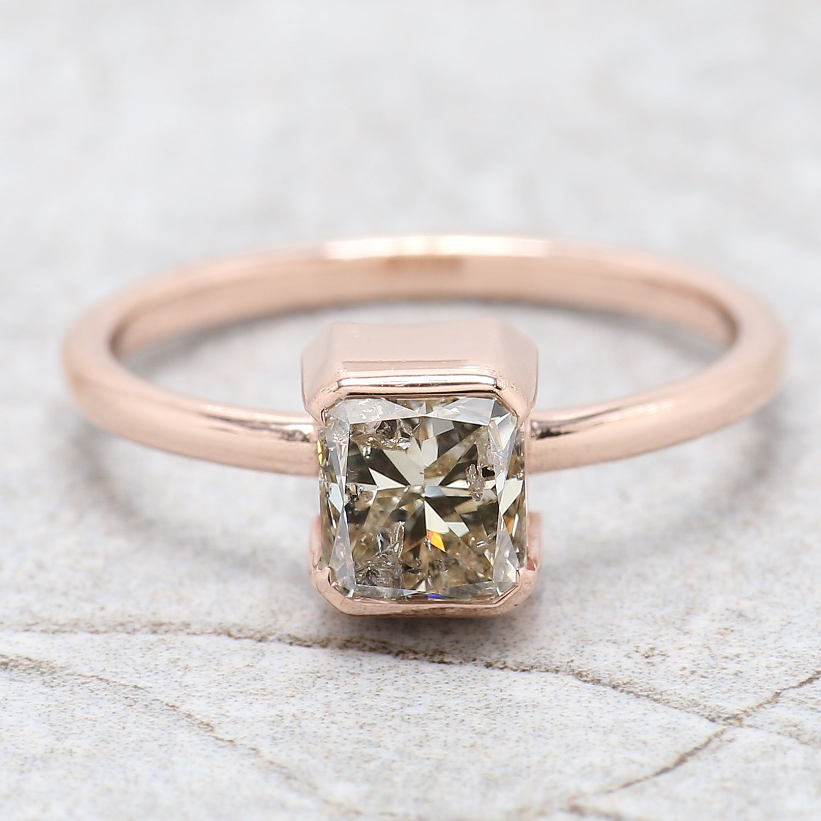 Radiant Salt And Pepper Diamond Ring 1.48 Ct 6.05 MM Radiant Diamond Ring 14K Solid Rose Gold Silver Engagement Ring Gift For Her QL2640