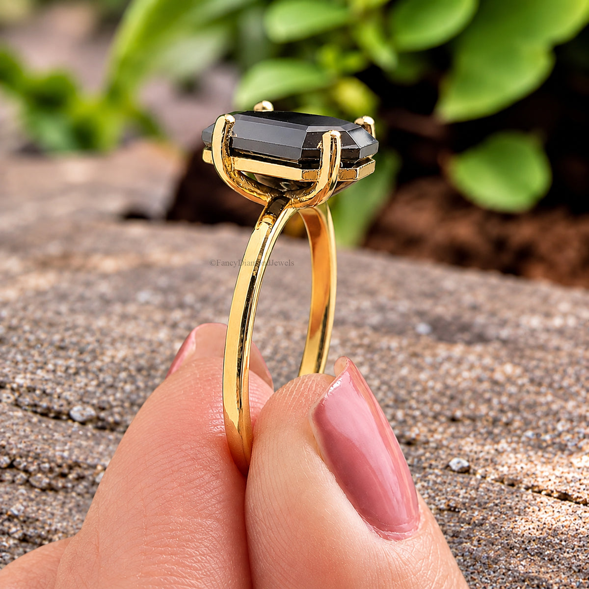 Coffin Black Onyx engagement ring 14mm 13mm 12mm 11mm 10mm 9mm stone ring Simulant Solitaire Diamond ring Silver ring Gift for her FD393