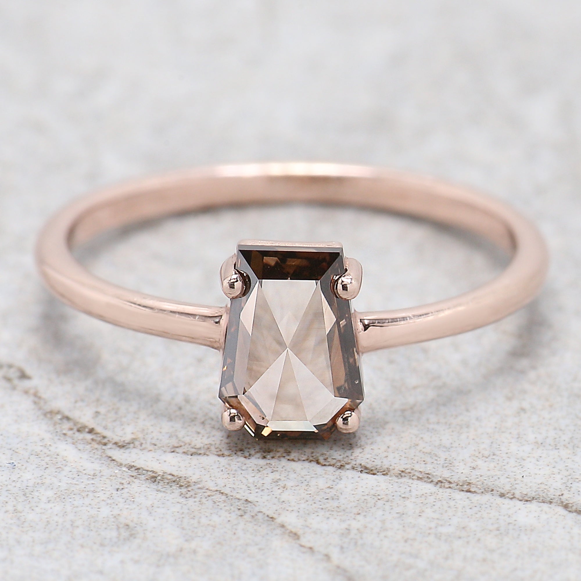 Coffin Brown Color Diamond Ring 0.86 Ct 7.20 MM Brown Color Coffin Diamond Ring 14K Solid Rose Gold Silver Engagement Ring Gift For Her QL6459
