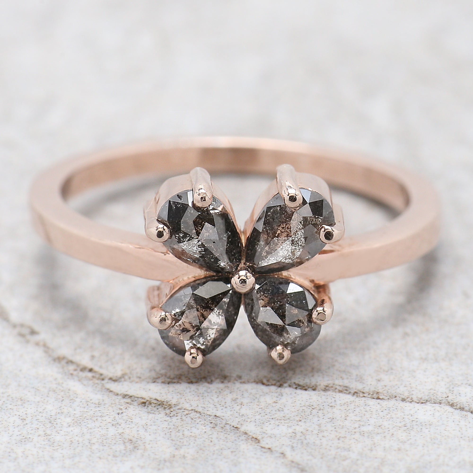 Pear Cut Salt And Pepper Diamond Ring 0.96 Ct 5.30 MM Pear Diamond Ring 14K Solid Rose Gold Silver Pear Engagement Ring Gift For Her QN1425
