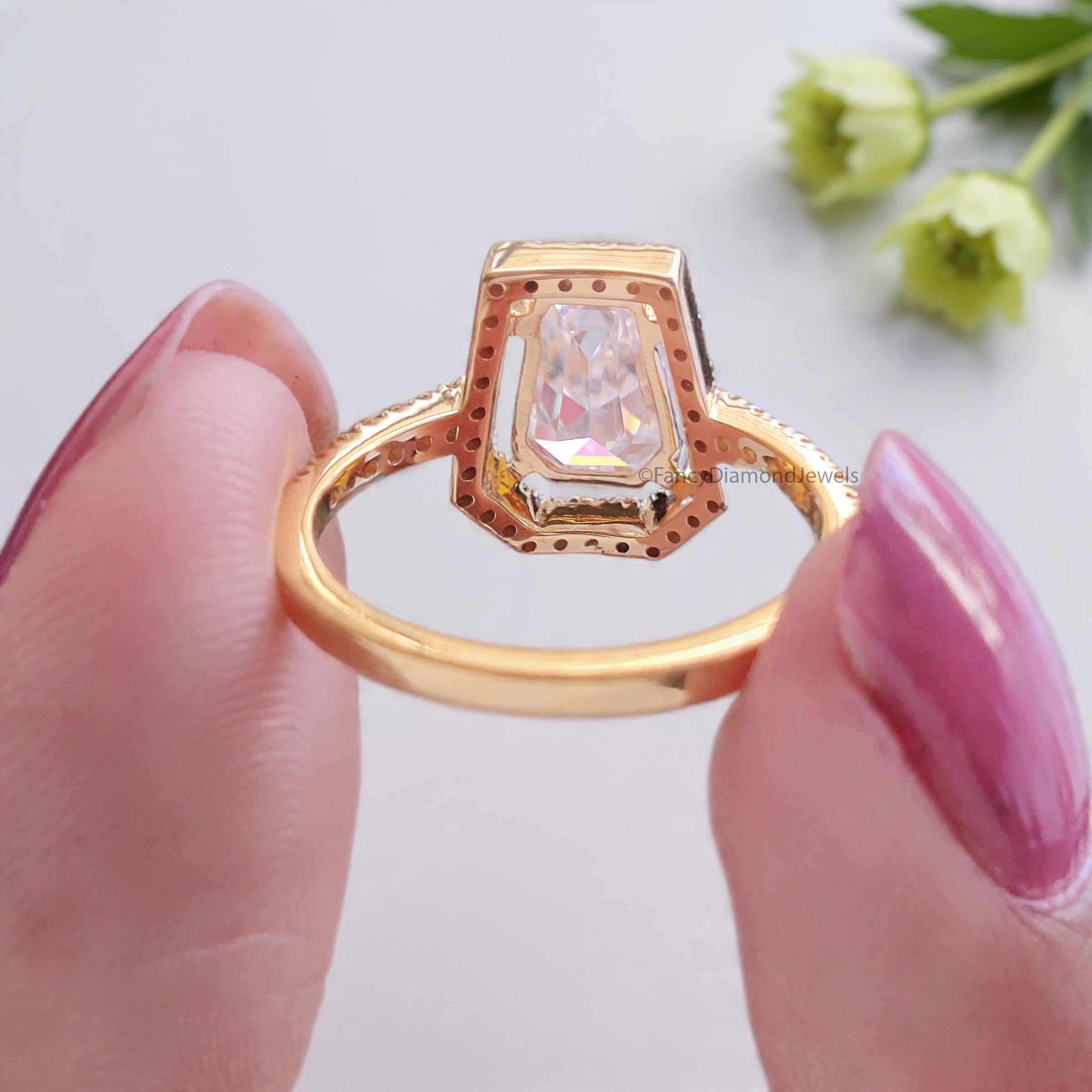 1.55 CT Coffin Lab Grown Diamond Promise Ring Coffin Diamond Halo/ Prong Set Ring Coffin Diamond Engagement Ring Gift For Wedding Ring FD474