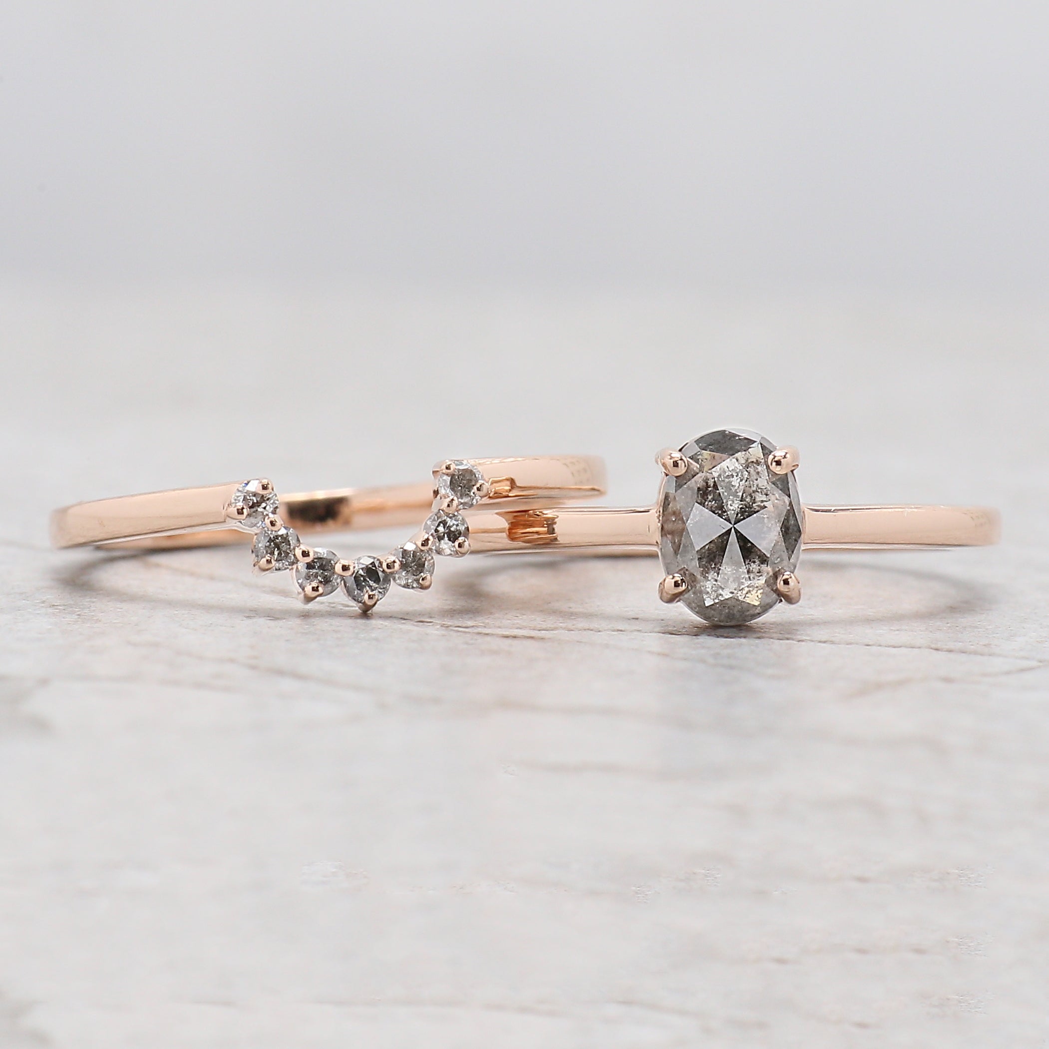 1.00 Ct Natural Oval Cut Salt and Pepper Diamond Ring 6.85 MM Oval Cut Diamond Ring 14K Solid Rose Gold Silver Oval Engagement Ring QN1207