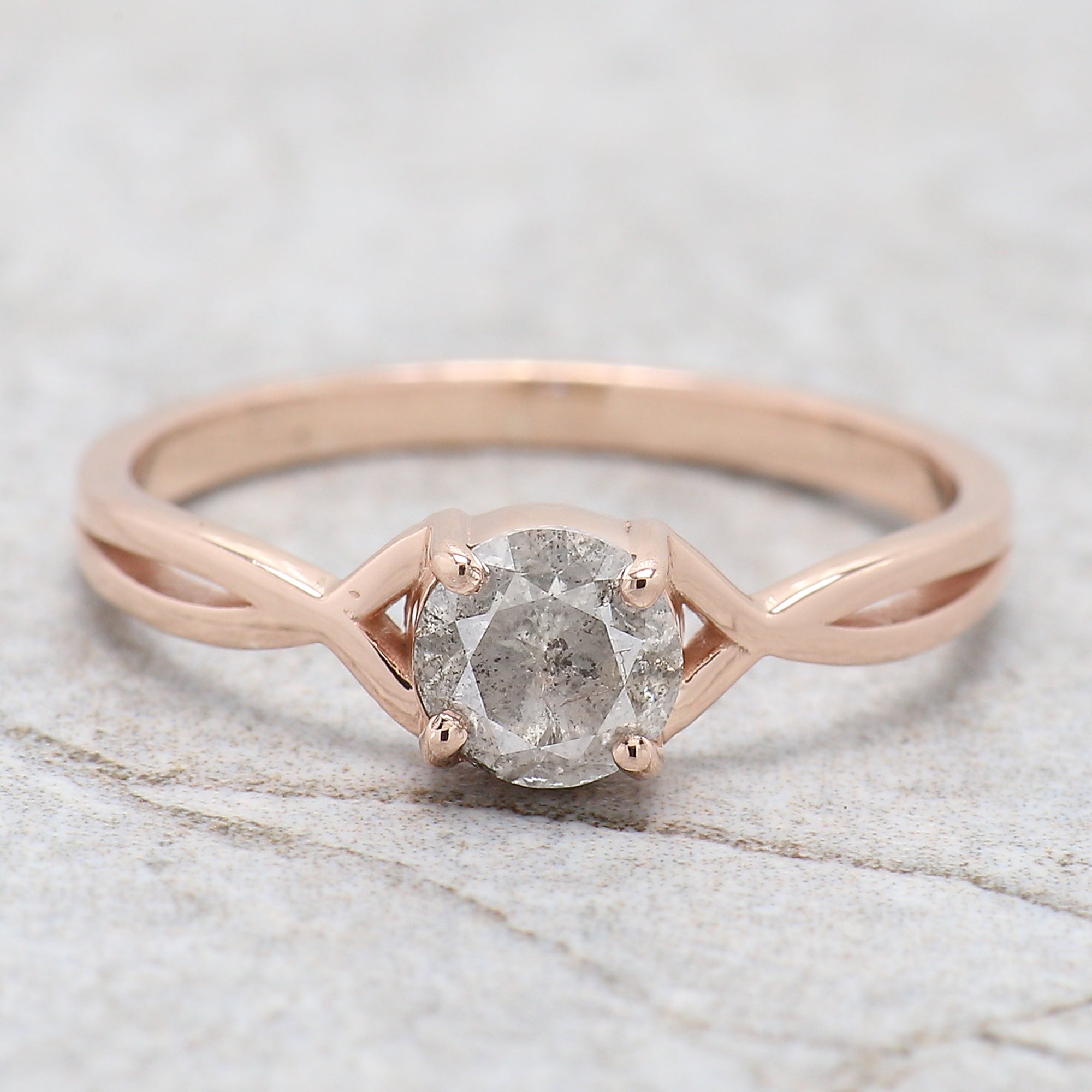 Round Cut Salt And Pepper Diamond Ring 0.66 Ct 5.30 MM Round Diamond Ring 14K Solid Rose Gold Silver Engagement Ring Gift For Her QN1078