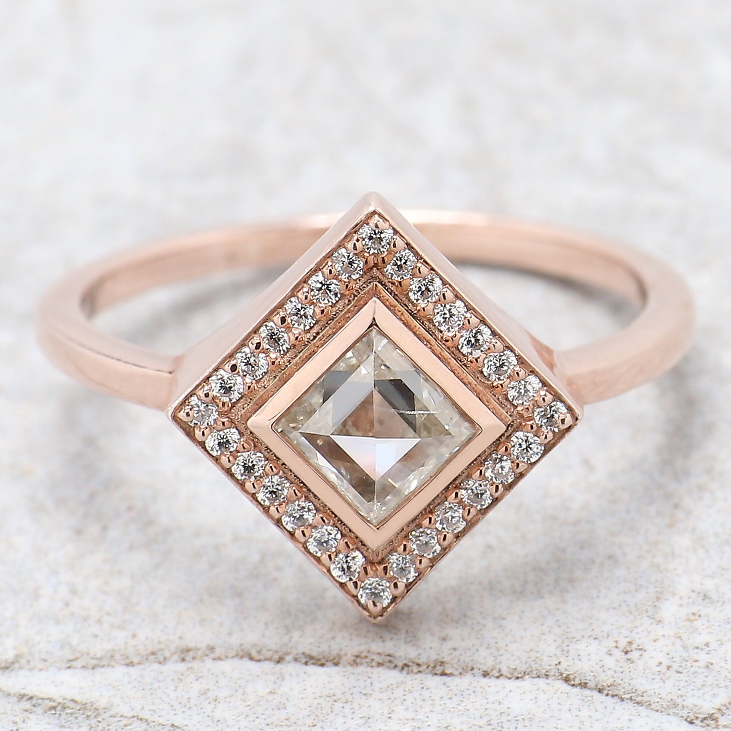 Kite Cut Salt And Pepper Diamond Ring 0.49 Ct 6.28 MM Kite Diamond Ring 14K Solid Rose Gold Silver Kite Engagement Ring Gift For Her QL2686