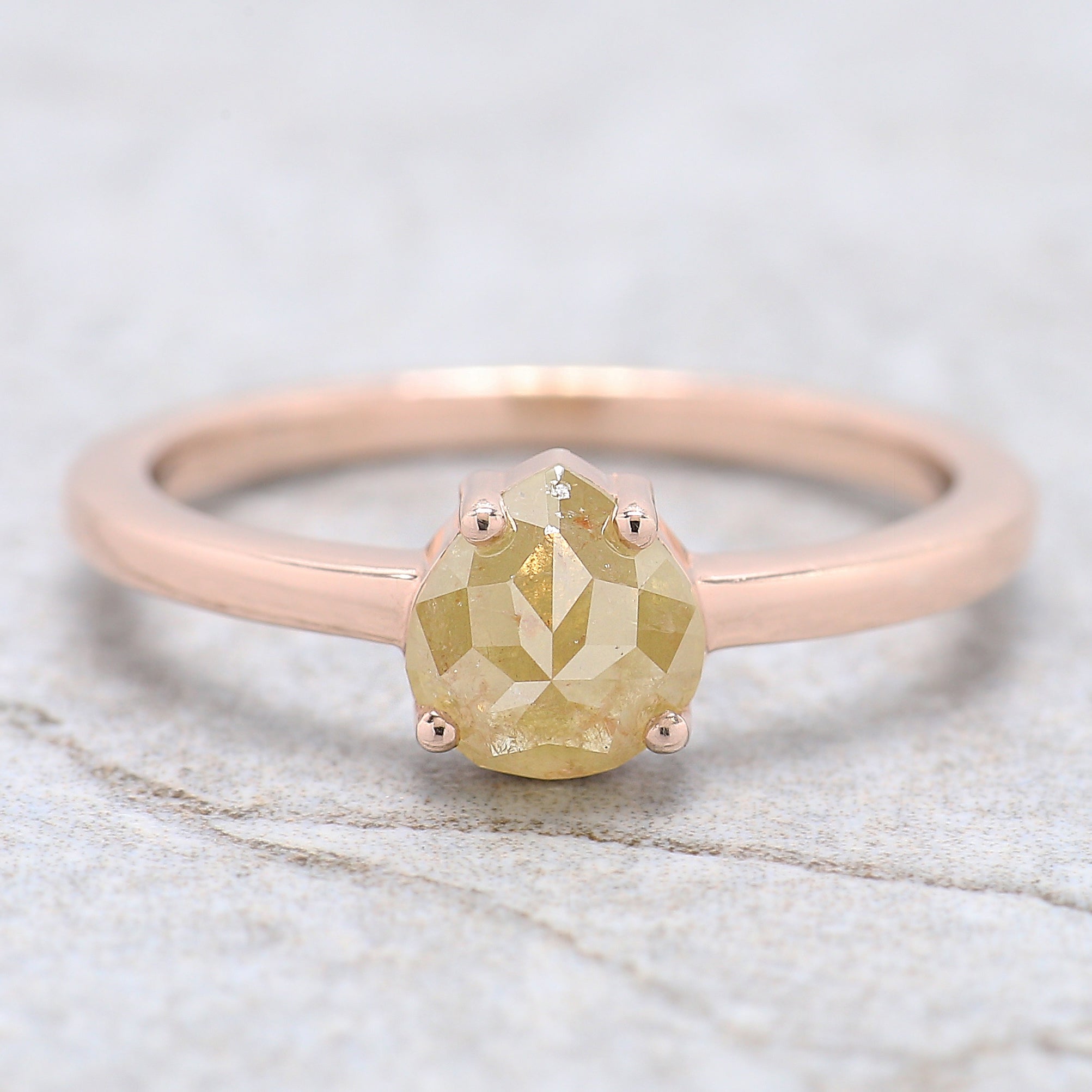 Pear Cut Yellow Color Diamond Ring 1.02 Ct 6.35 MM Pear Shape Diamond Ring 14K Solid Rose Gold Silver Engagement Ring Gift For Her QL1743