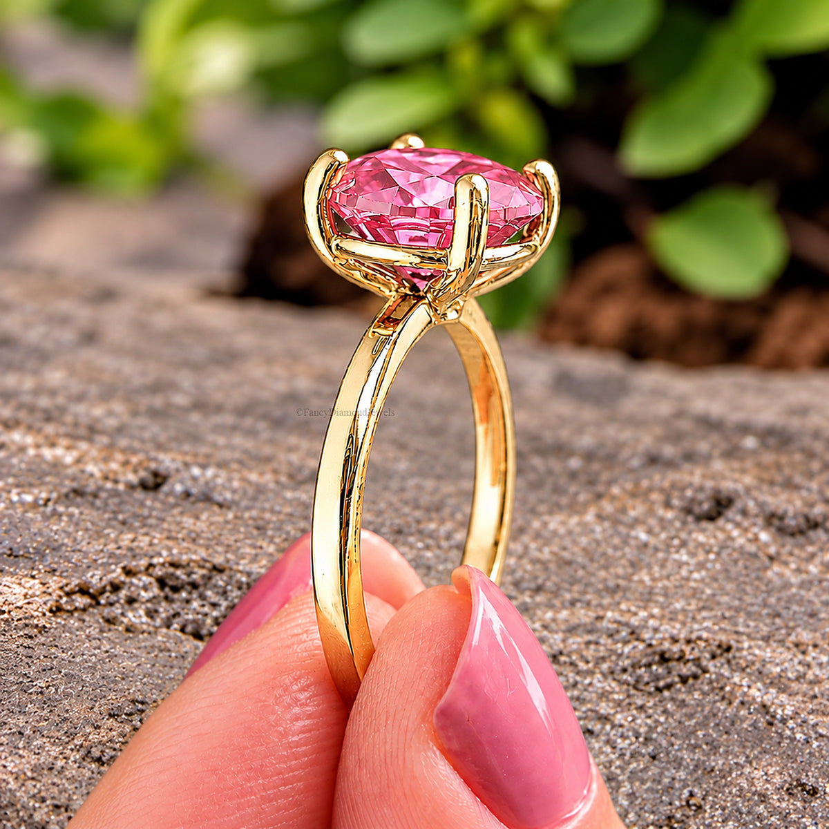 Round Pink Tourmaline engagement ring 11mm 9mm 8mm 6mm 4mm stone ring Simulant Solitaire ring Diamond ring Silver ring Gift for her FD338