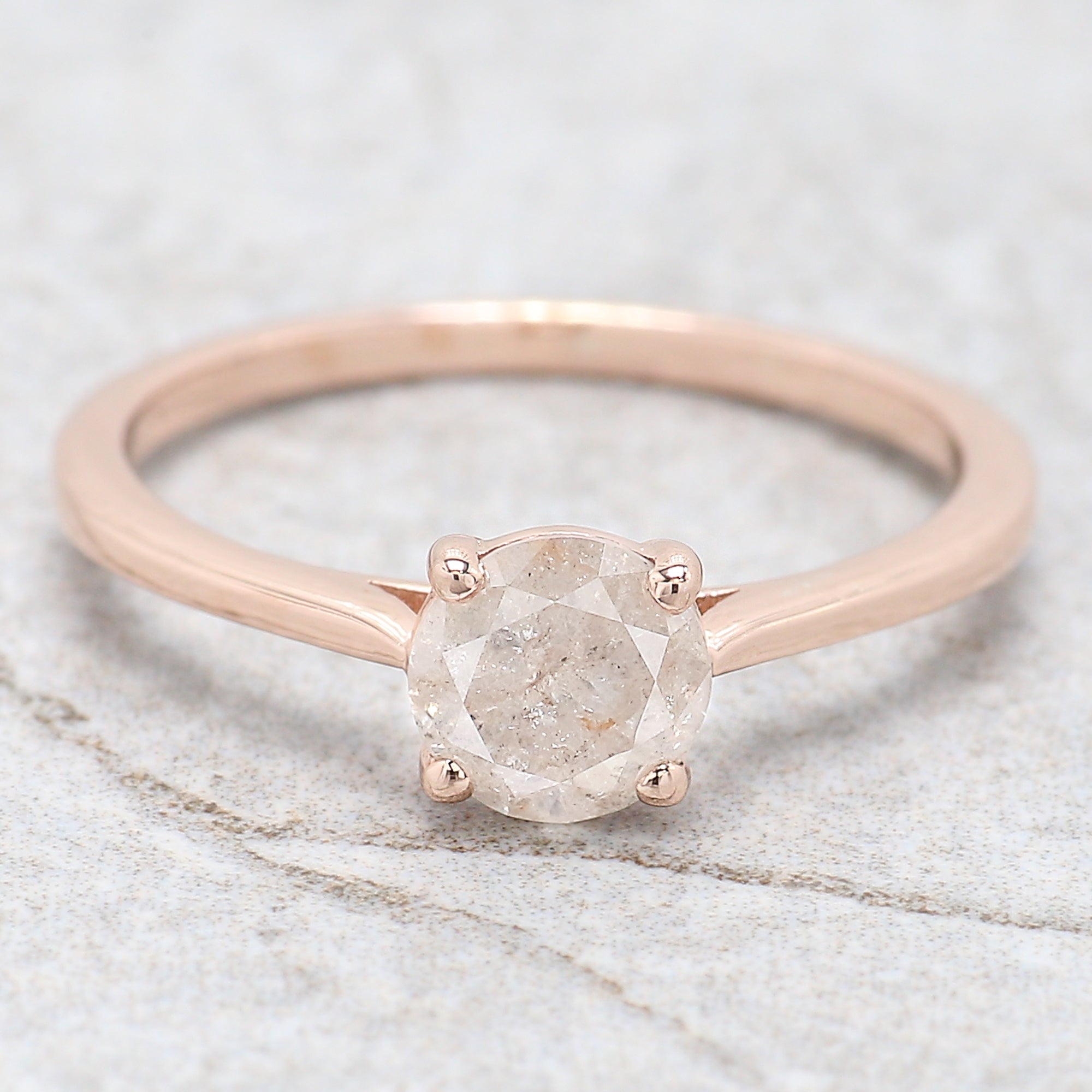 Round Brilliant Cut Salt And Pepper Diamond Ring Engagement Wedding Gift Ring 14K Solid Rose White Yellow Gold Ring 0.78 CT QL5798