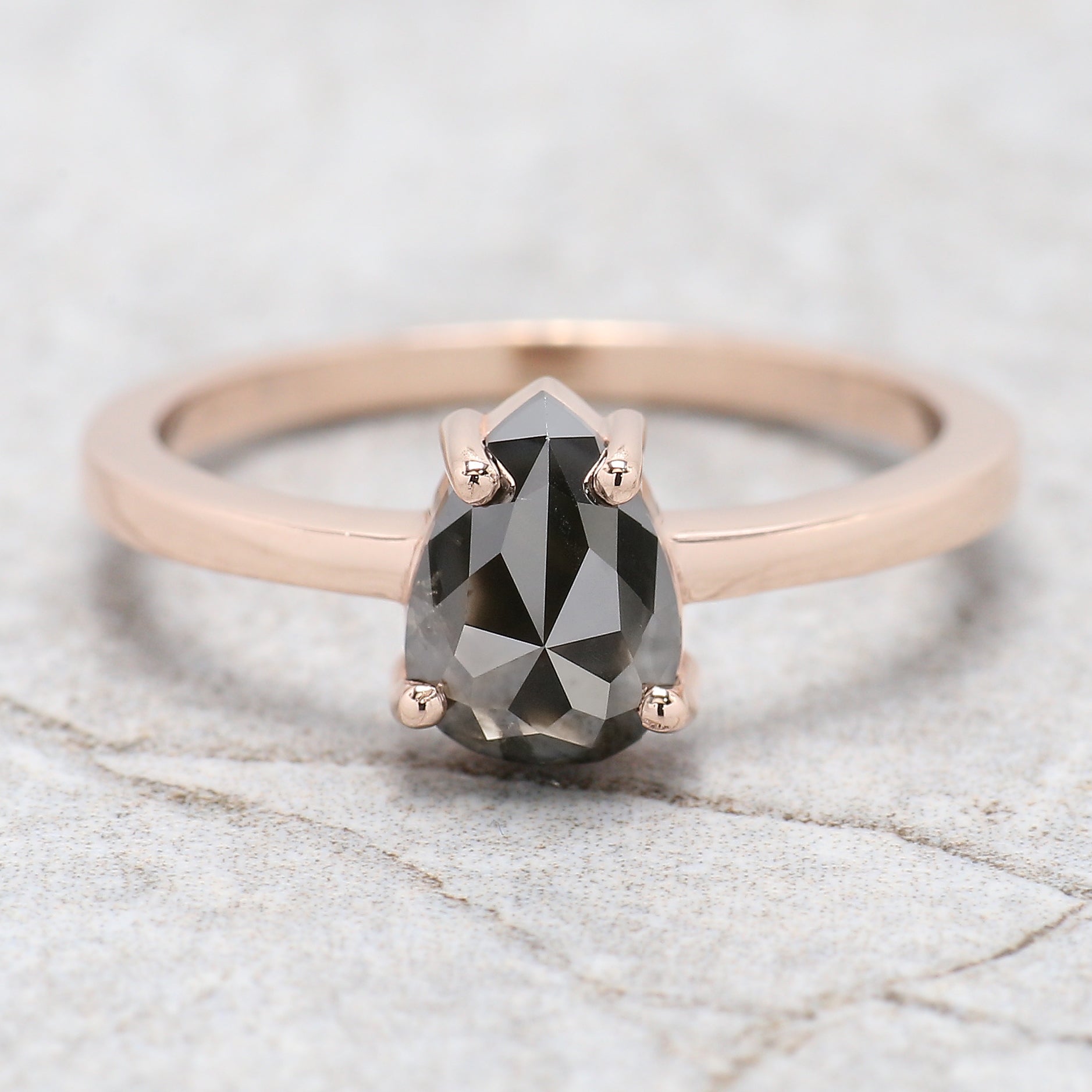 IGI Certified Pear Black Color Diamond Ring 1.34 Ct 7.75 MM Pear Diamond Ring 14K Solid Rose Gold Silver Engagement Ring Gift For Her QL9380