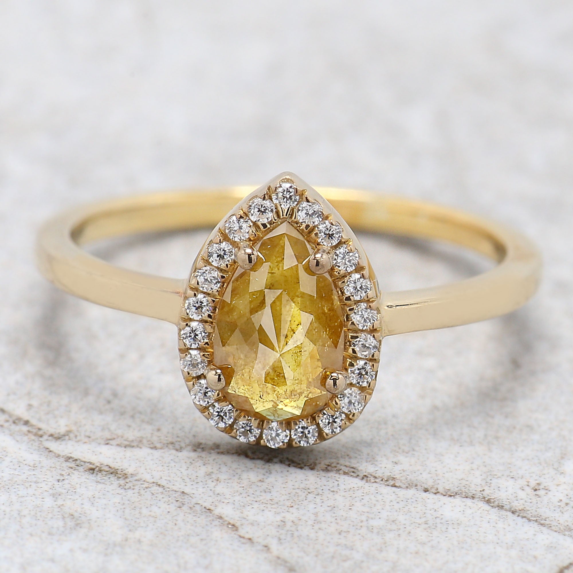 Pear Cut Yellow Color Diamond Ring 0.55 Ct 7.62 MM Pear Diamond Ring 14K Solid Yellow Gold Silver Pear Engagement Ring Gift For Her QK2580