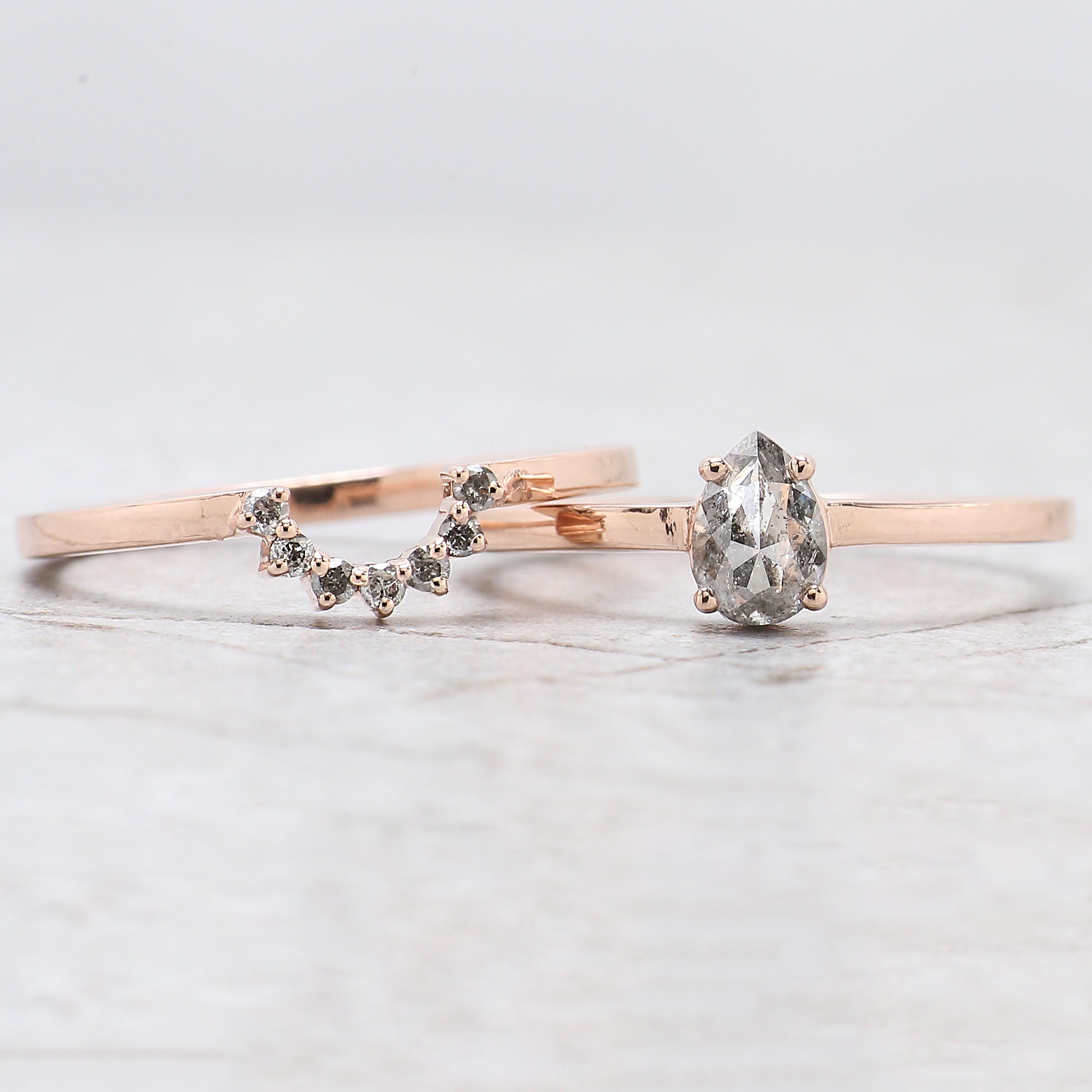 0.52 Ct Natural Pear Cut Salt And Pepper Diamond Ring 6.00 MM Pear Diamond Ring 14K Solid Rose Gold Silver Engagement Ring Pear Ring QN1831