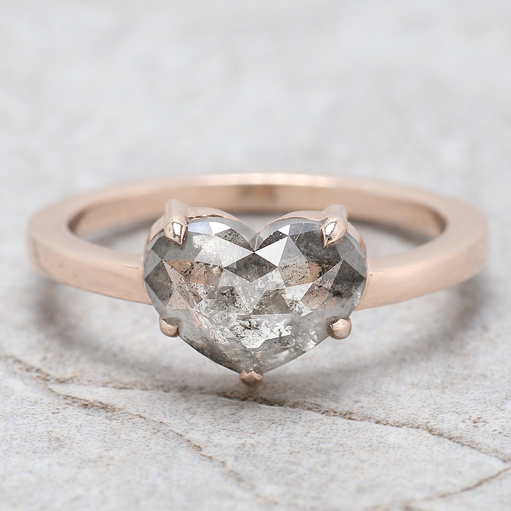 Heart Cut Salt And Pepper Diamond Ring 2.04 Ct 7.00 MM Heart Shape Diamond Ring 14K Solid Rose Gold Silver Engagement Ring Gift For Her QL7839