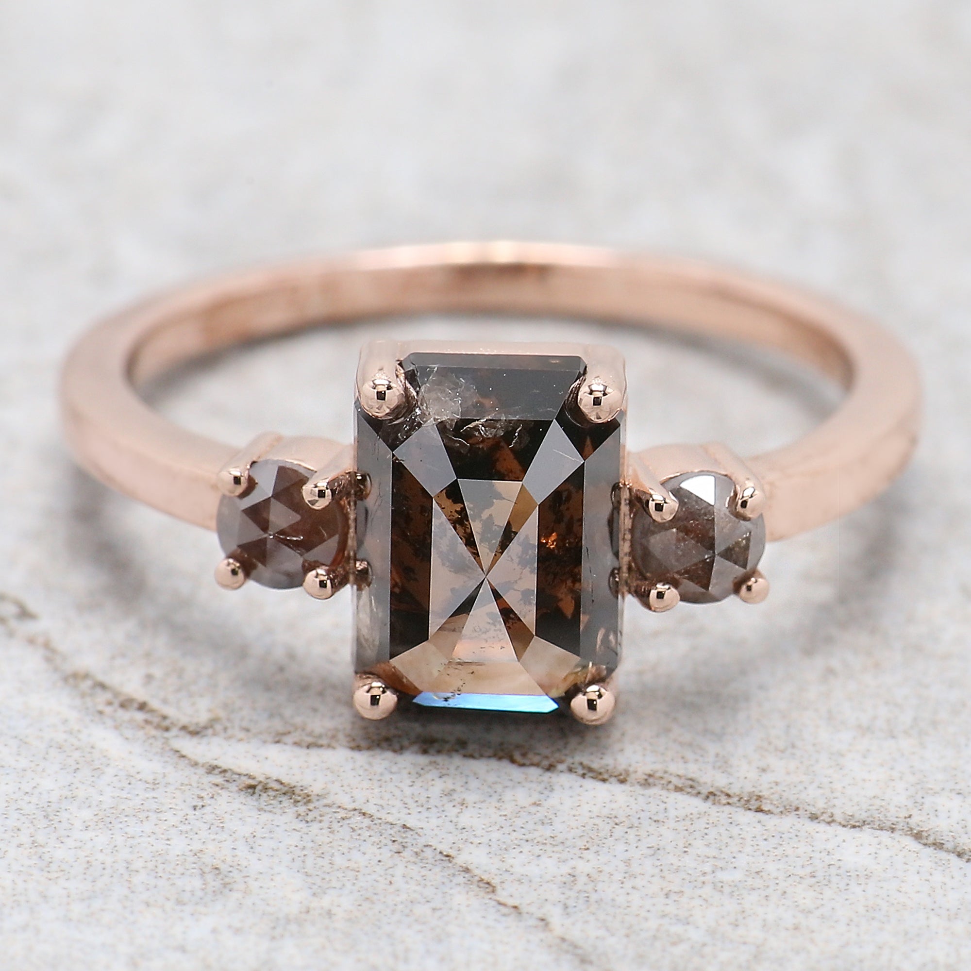 Emerald Cut Brown Color Diamond Ring 1.93 Ct 8.40 MM Emerald Shape Diamond Ring 14K Rose Gold Silver Engagement Ring Gift For Her QL9595