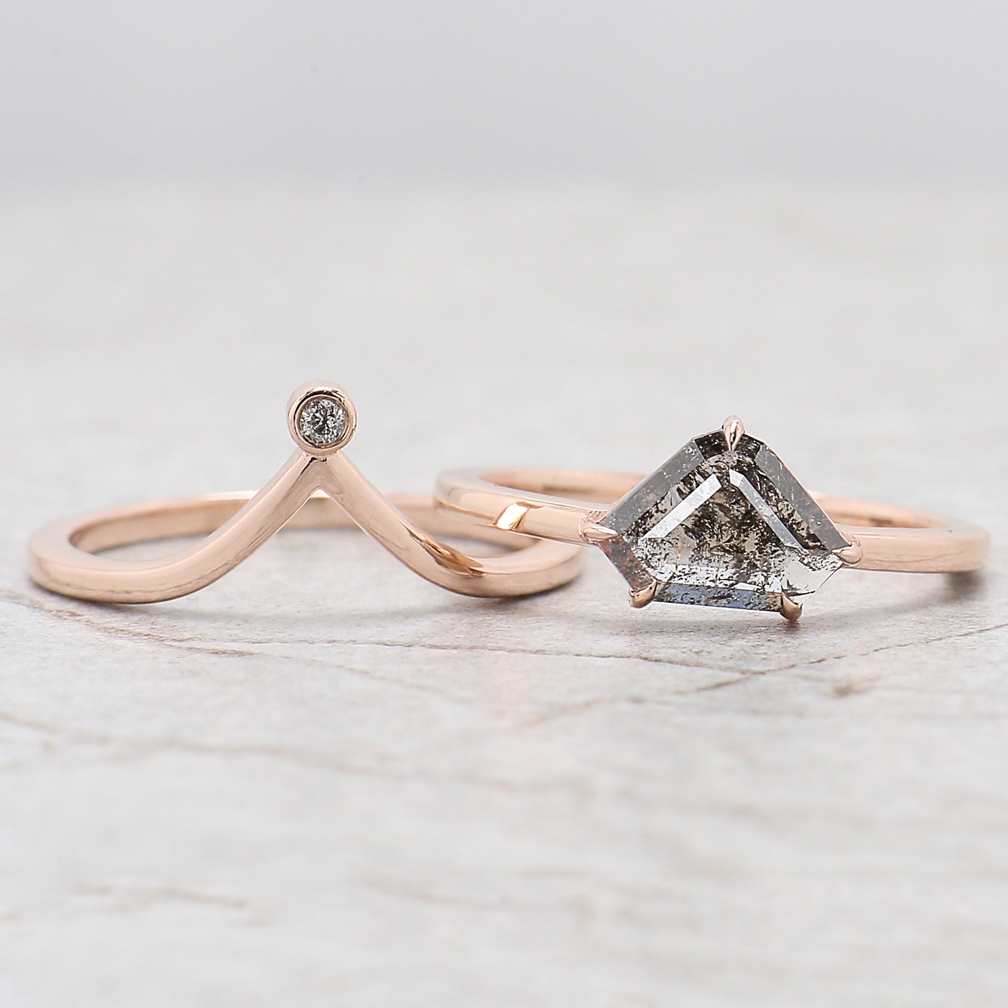 Shield Cut Salt And Pepper Diamond Ring 0.82 Ct 9.15 MM Shield Diamond Ring 14K Solid Rose Gold Silver Engagement Ring Gift For Her QN9450