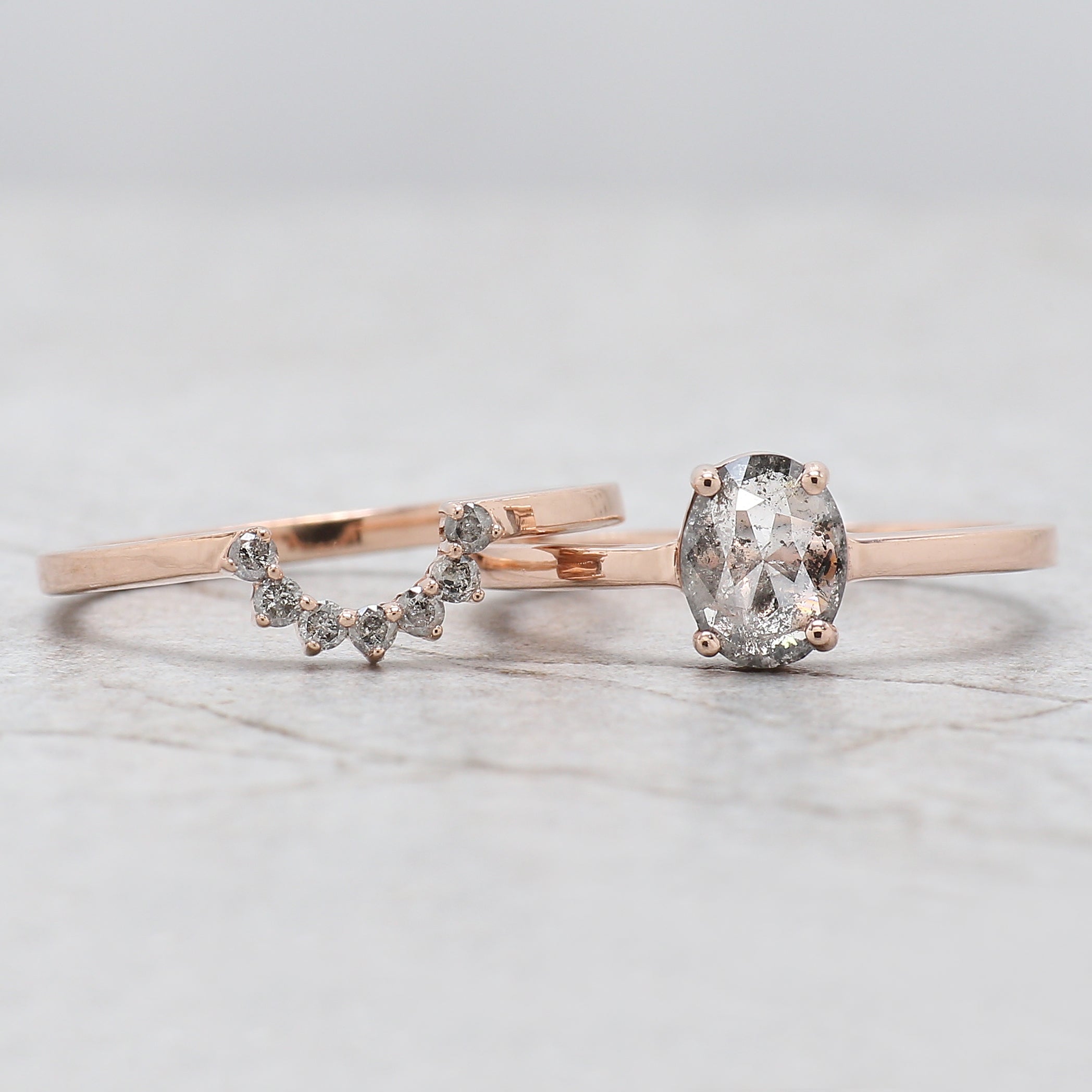 Oval Cut Salt And Pepper Diamond Ring 0.74 Ct 7.00 MM Oval Diamond Ring 14K Solid Rose Gold Silver Oval Engagement Ring Gift For Her QL1521