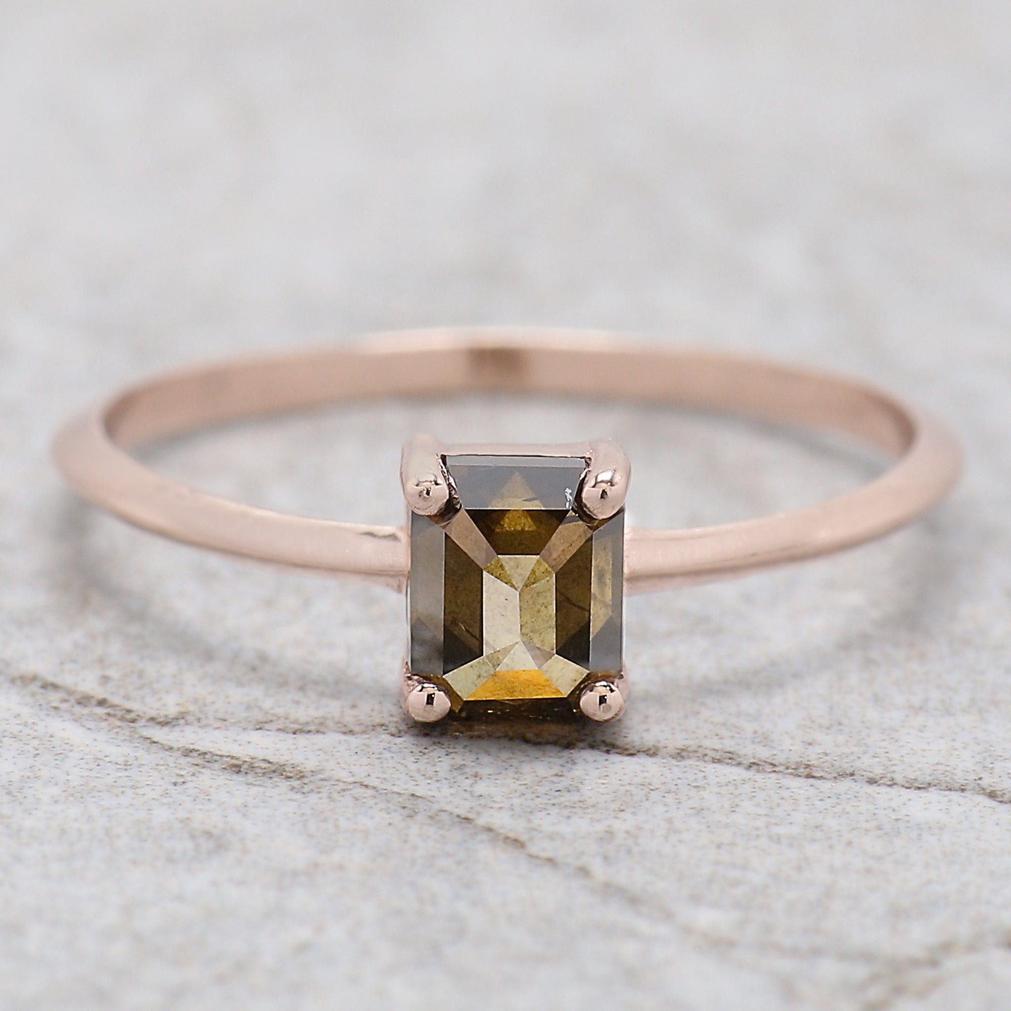 Emerald Cut Brown Color Diamond Ring 0.67 Ct 5.25 MM Emerald Shape Diamond Ring 14K Rose Gold Silver Engagement Ring Gift For Her QL1838