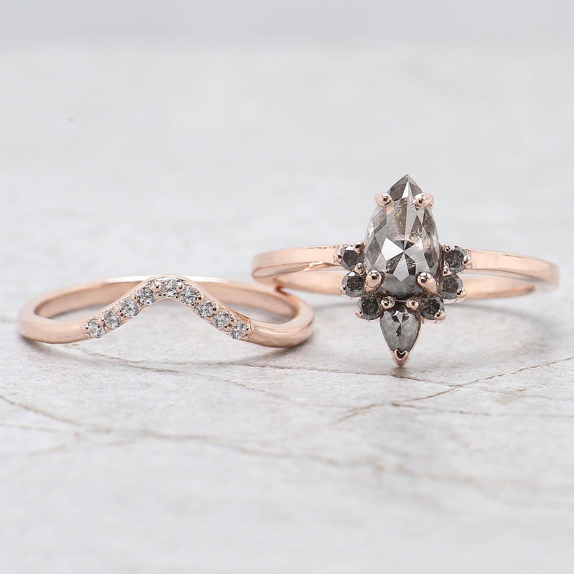 Pear Cut Salt And Pepper Diamond Ring 0.96 Ct 7.90 MM Pear Diamond Ring 14K Solid Rose Gold Silver Pear Engagement Ring Gift For Her QL1526